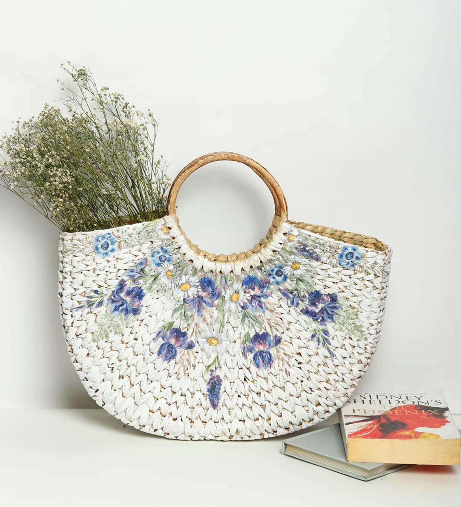 Straw Bag | Small Tote Bag | Basket Bag | Bamboo Tote | Beach Bags for Women | Boho Bag | Half Moon Bag | White Handbag