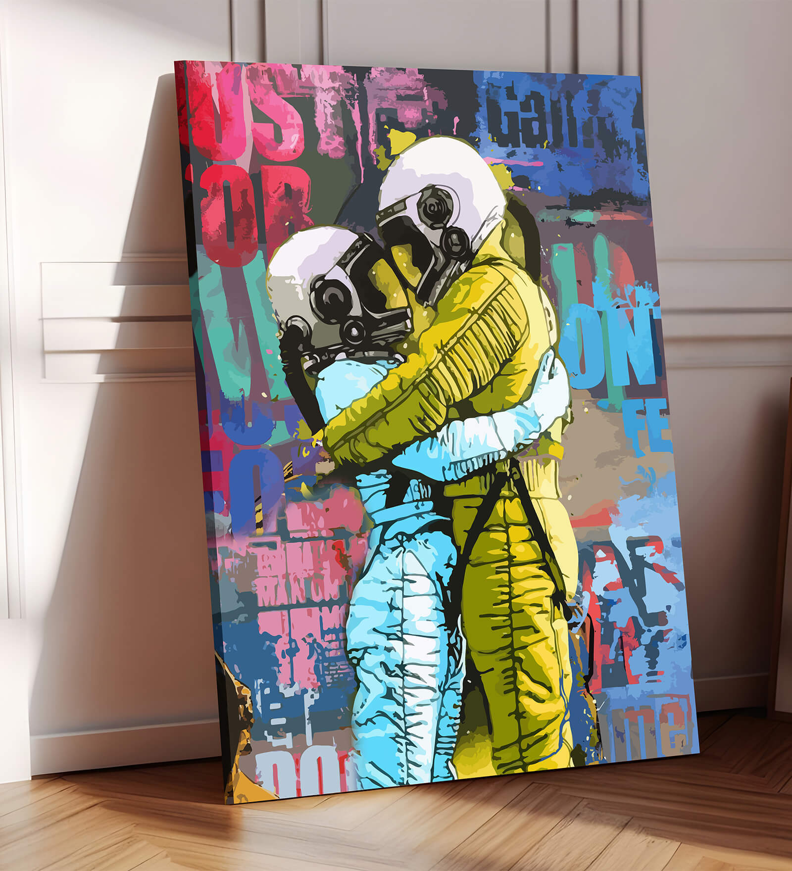 Buy Stretched Canvas Painting Astronaut Couple in Love Graffiti Wall ...