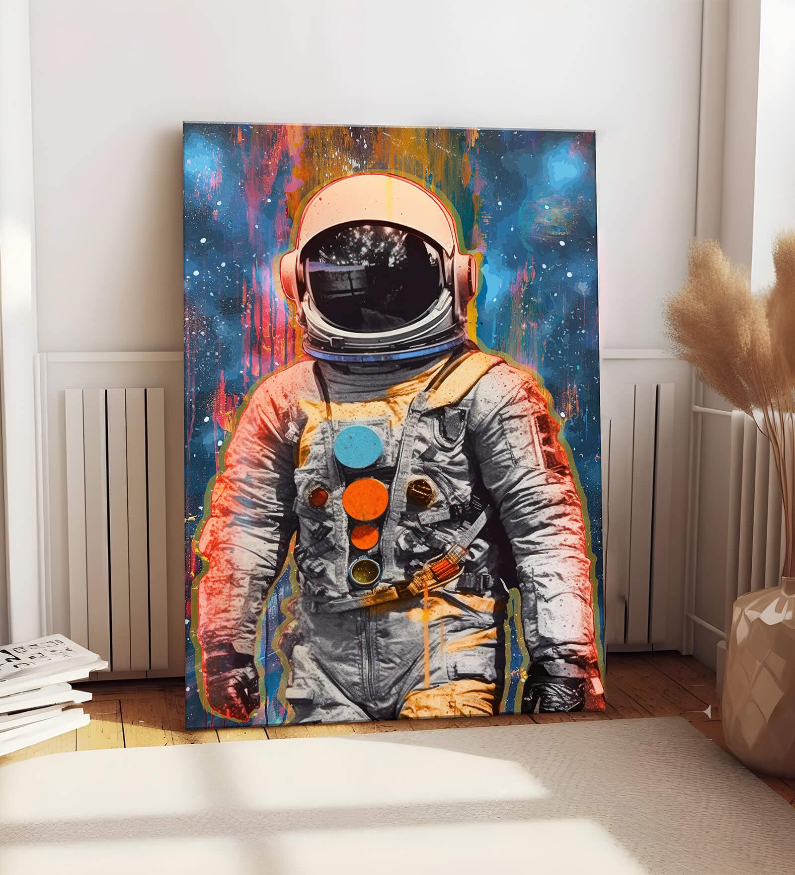 Stretched Canvas Painting Astronaut Starry Night Graffiti Wall Art Home Decor