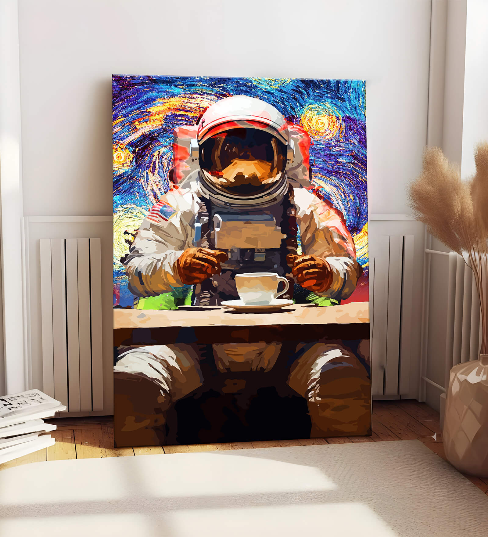 Stretched Canvas Painting Astronaut with Coffee Graffiti Wall Art Home Decor