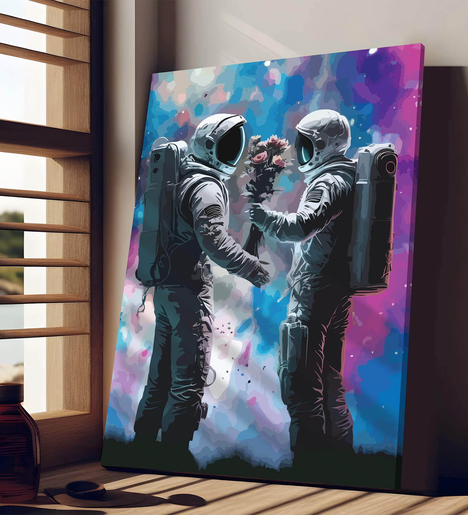 Buy Stretched Canvas Painting Space Astronaut Couple Graffiti Wall Art ...