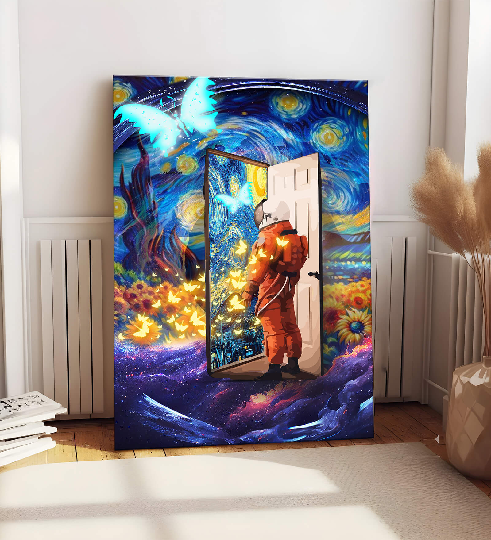 Stretched Canvas Painting Space Astronaut Door way Graffiti Wall Art Home Decor