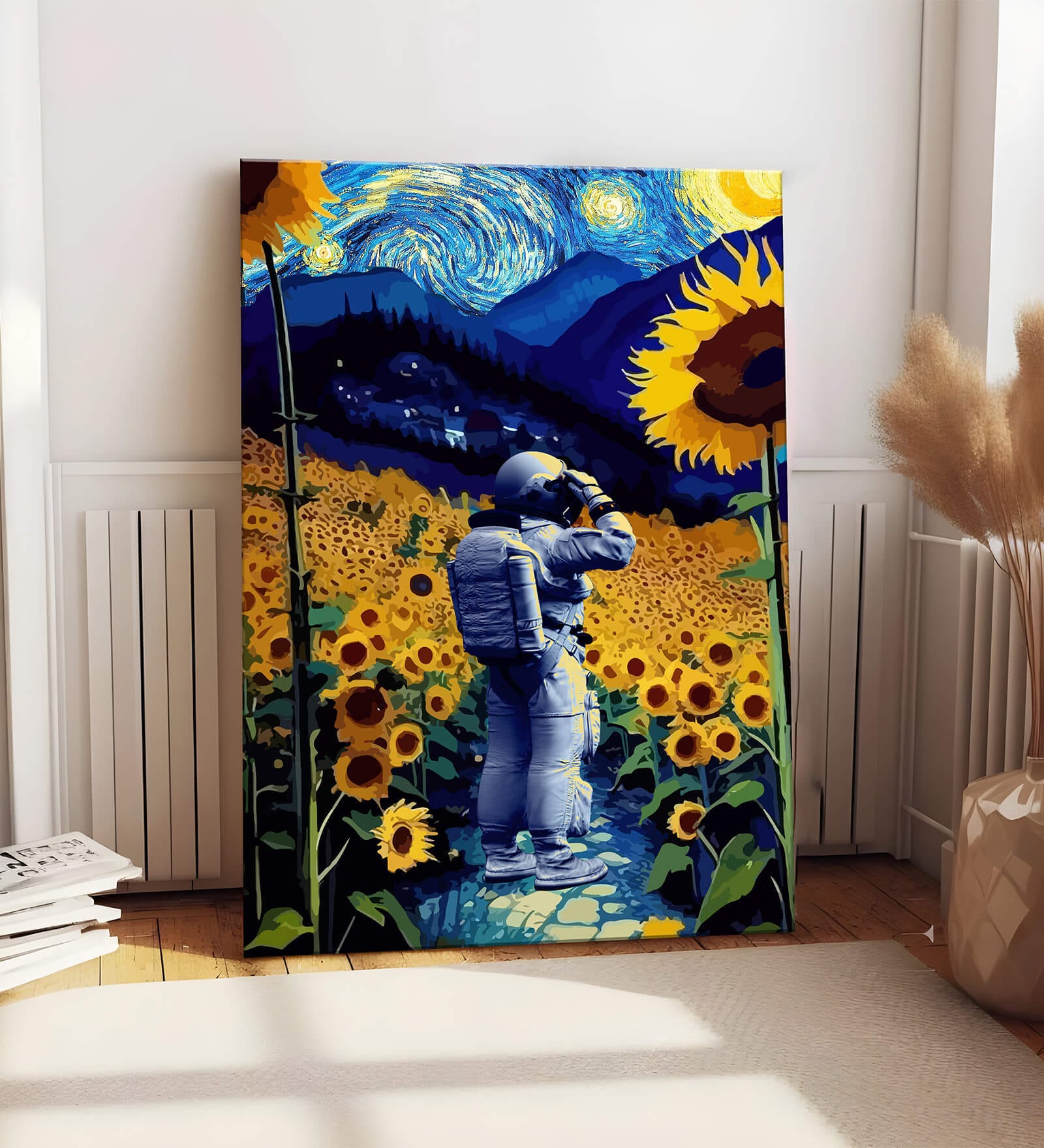 Stretched Canvas Painting Space Astronaut Floral Graffiti Wall Art Home Decor