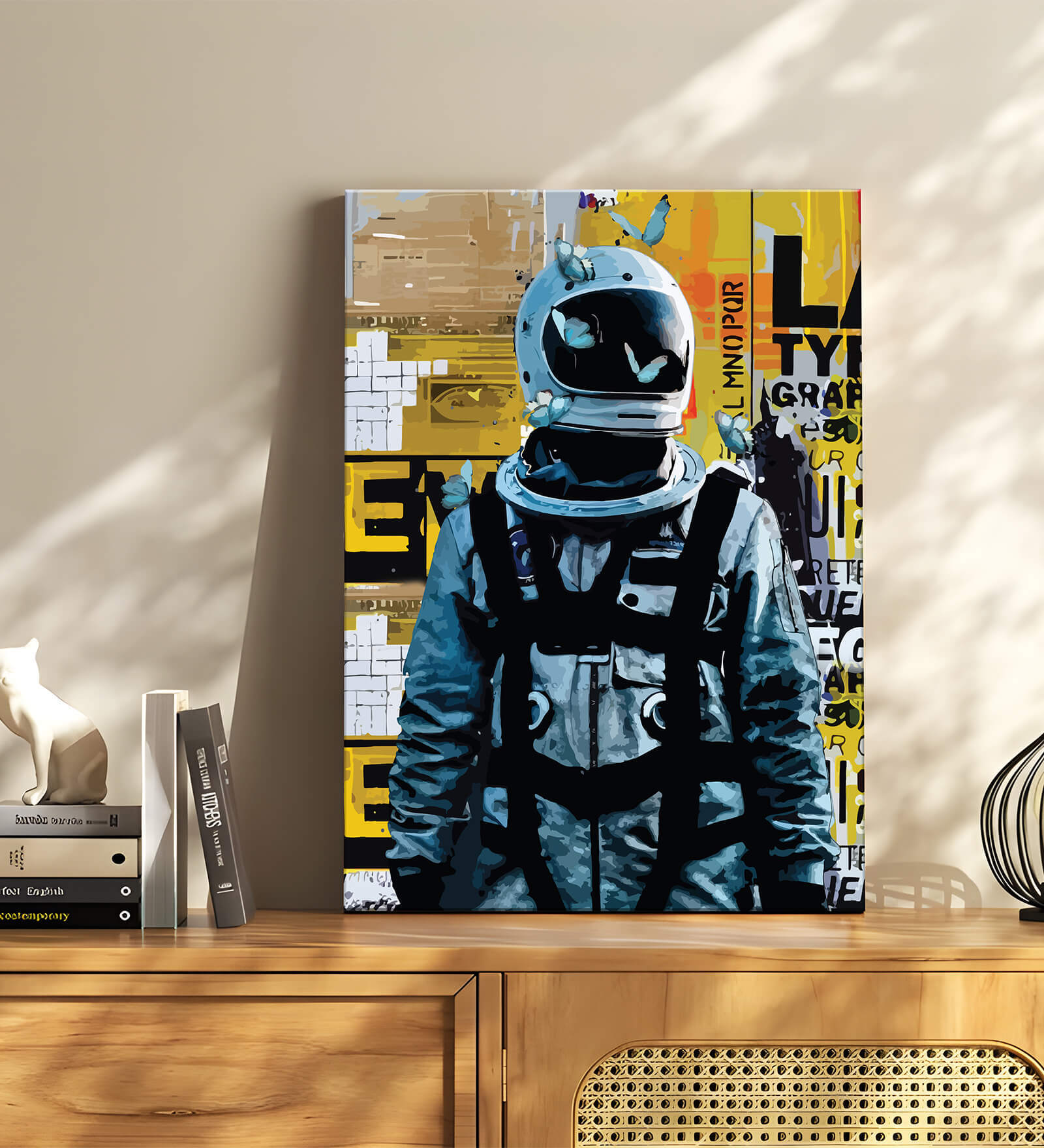 Buy Stretched Canvas painting Space Astronaut Graffiti Butterfly Wall ...