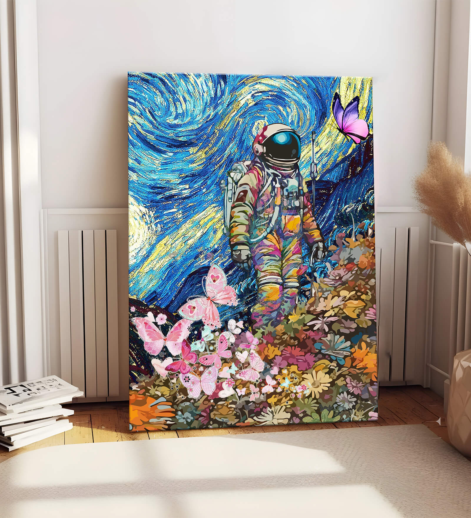 Buy Stretched Canvas Painting Space Astronaut Graffiti Butterfly Wall ...