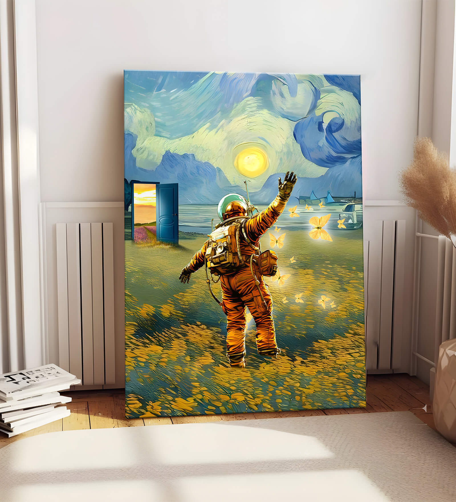 Buy Stretched Canvas painting Space Astronaut Graffiti Floral Wall Art ...