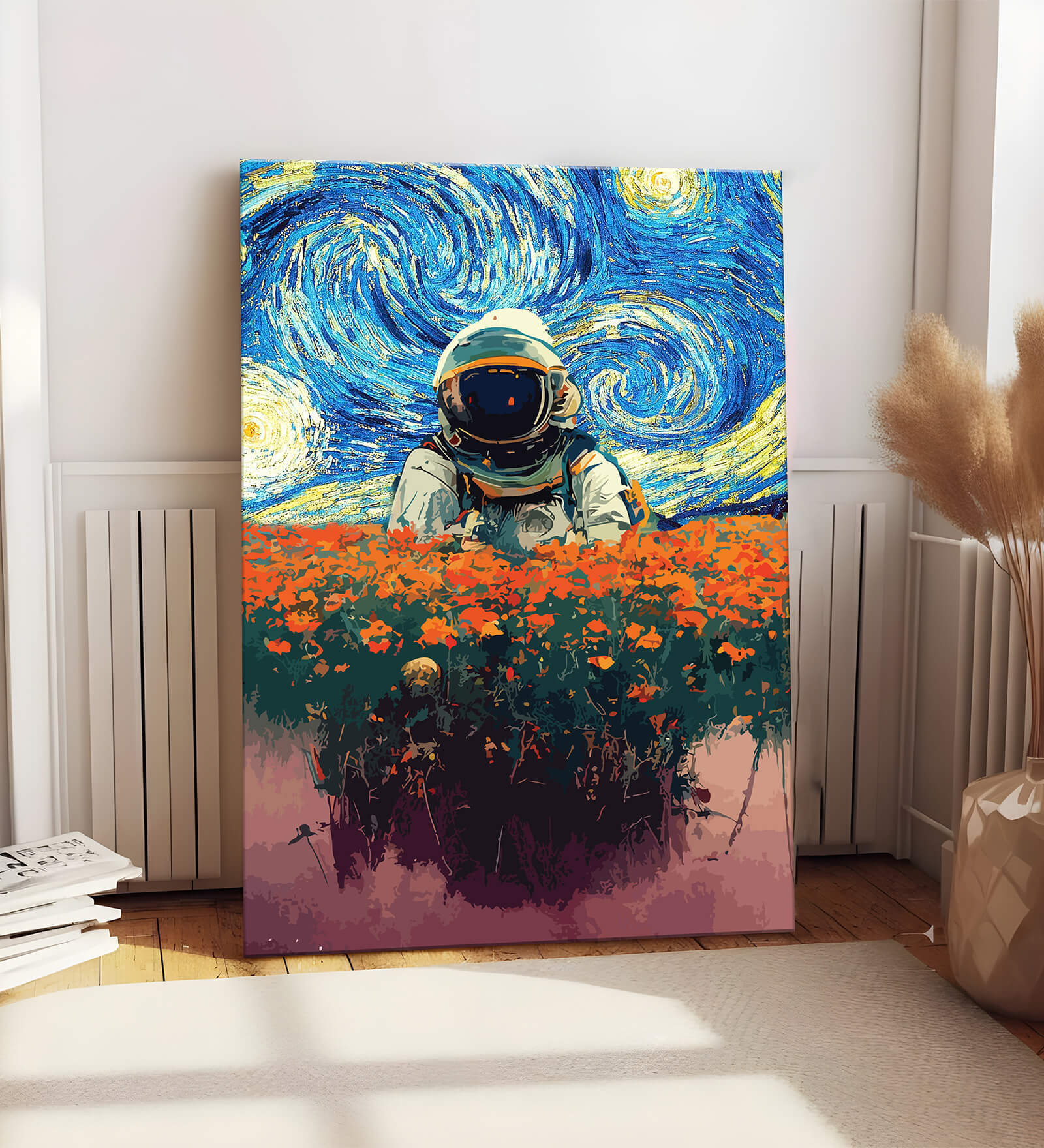 Stretched Canvas painting Space Astronaut Graffiti Foral Wall Art Home Decor