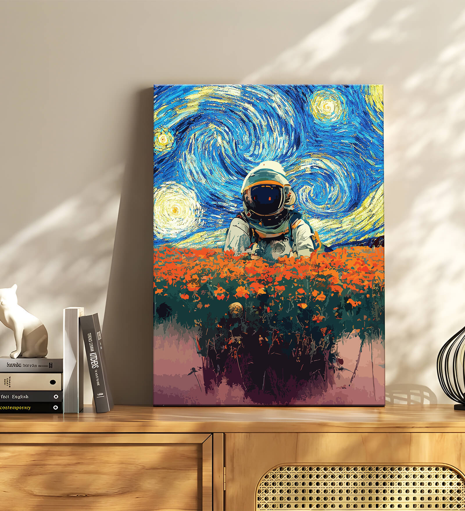 Stretched Canvas painting Space Astronaut Graffiti Foral Wall Art Home Decor