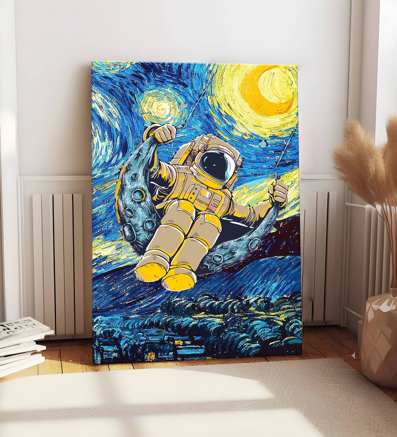 Stretched Canvas Painting Space Astronaut on Moon Graffiti Wall Art Home Decor