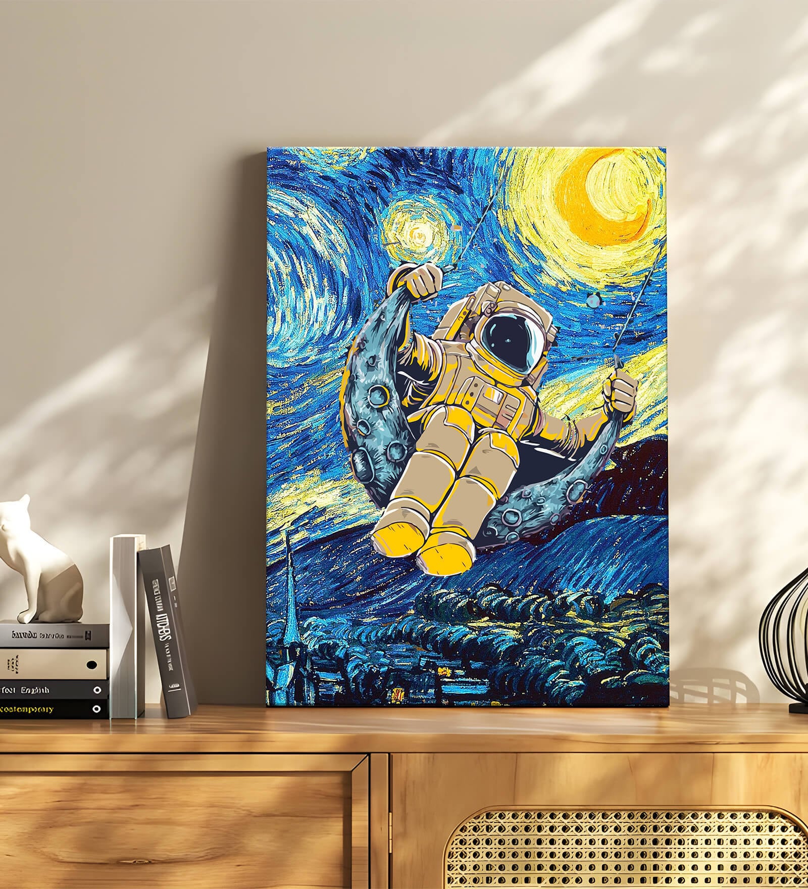 Buy Stretched Canvas Painting Space Astronaut on Moon Graffiti Wall Art ...