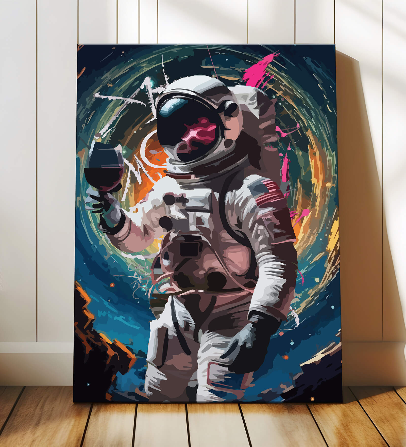 Buy Stretched Canvas Painting Space Astronaut Wine Glass Graffiti ...