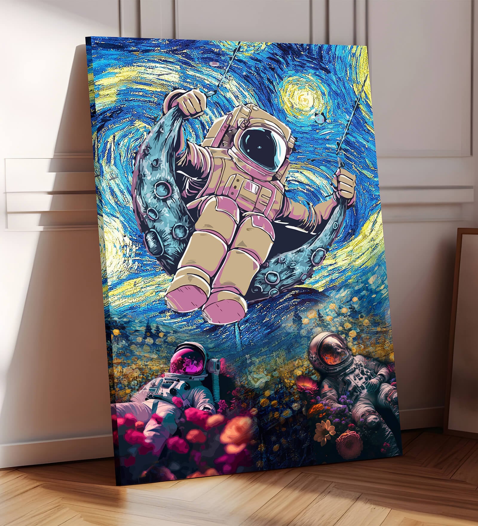Stretched Canvas painting Three Space Astronauts Graffiti Wall Art Home Decor