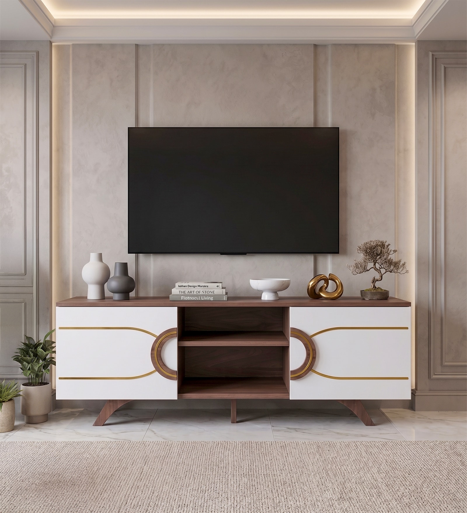 Striado TV Unit in Walnut & White Finish