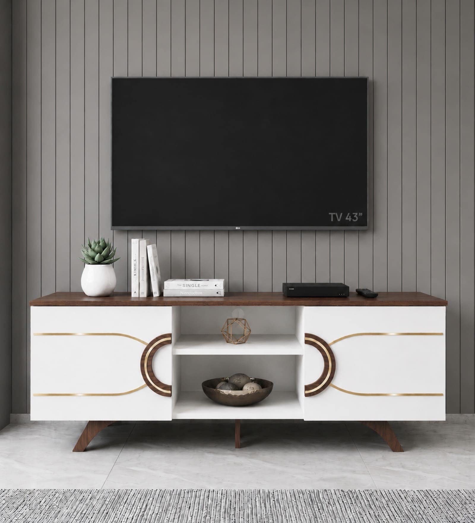 Striado TV Unit in Walnut & White Finish