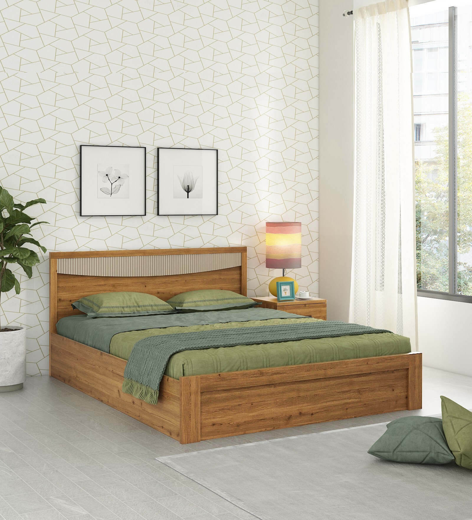 Stride Queen Size Bed Box In Classic Oak Finish