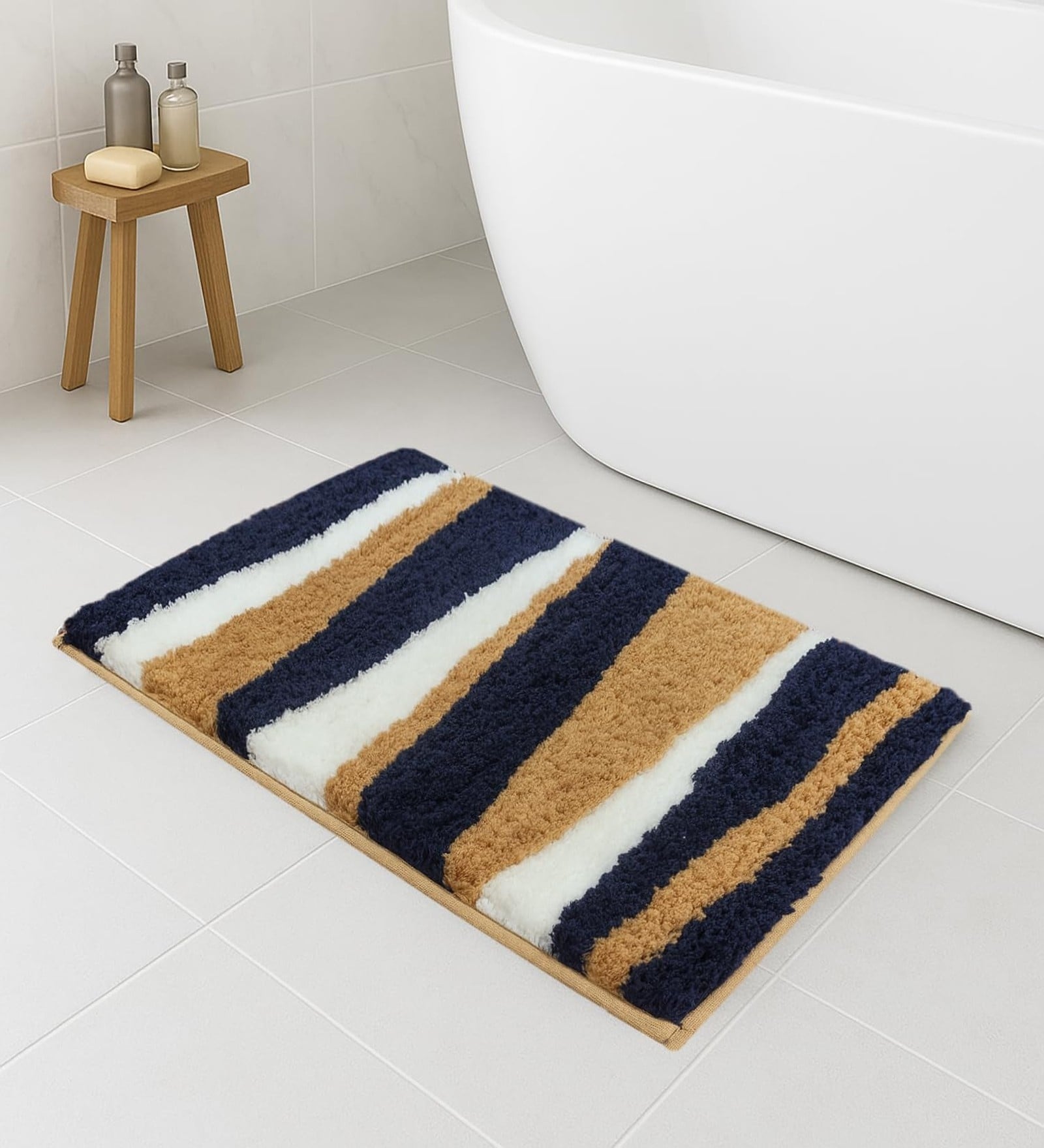 Stripe Blue Microfiber 16x24 Inches Super Soft Bath Mat