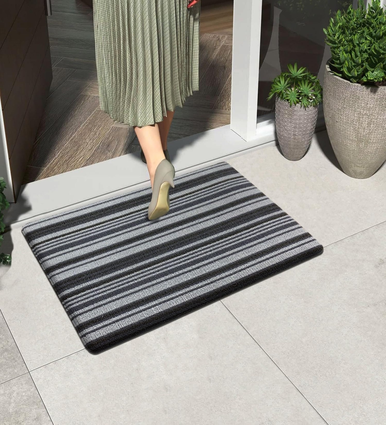 Stripe Blue PVC 16x24 Inches Anti Skid Door Mat