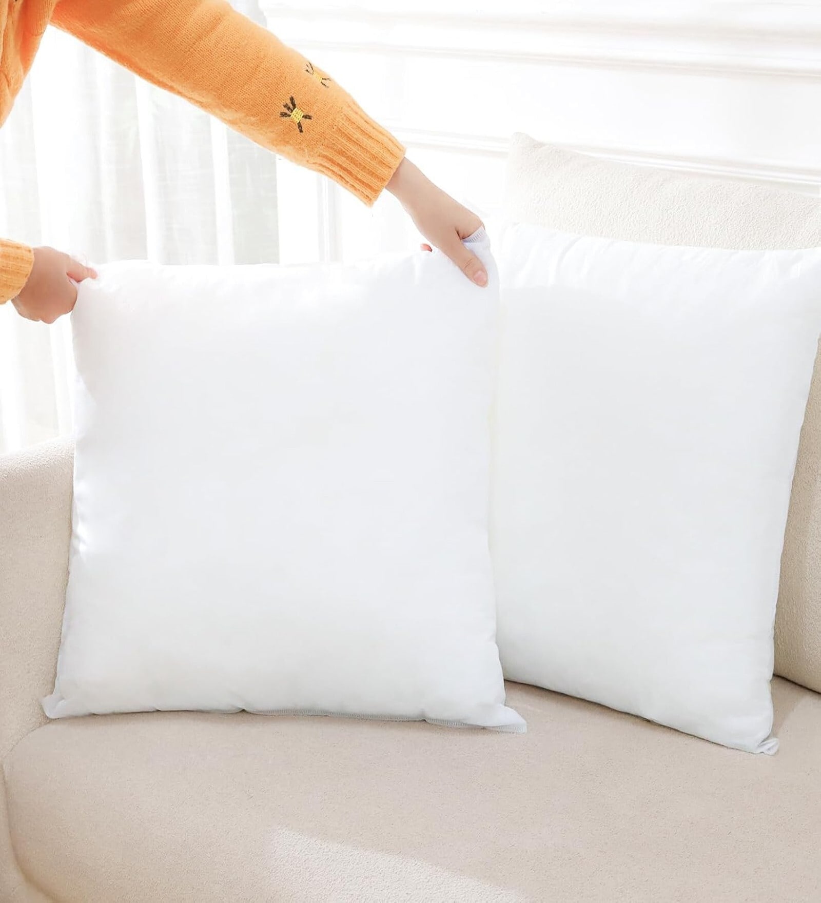 White Stripe Cushion Filler 16x16 Inch Pack of 2