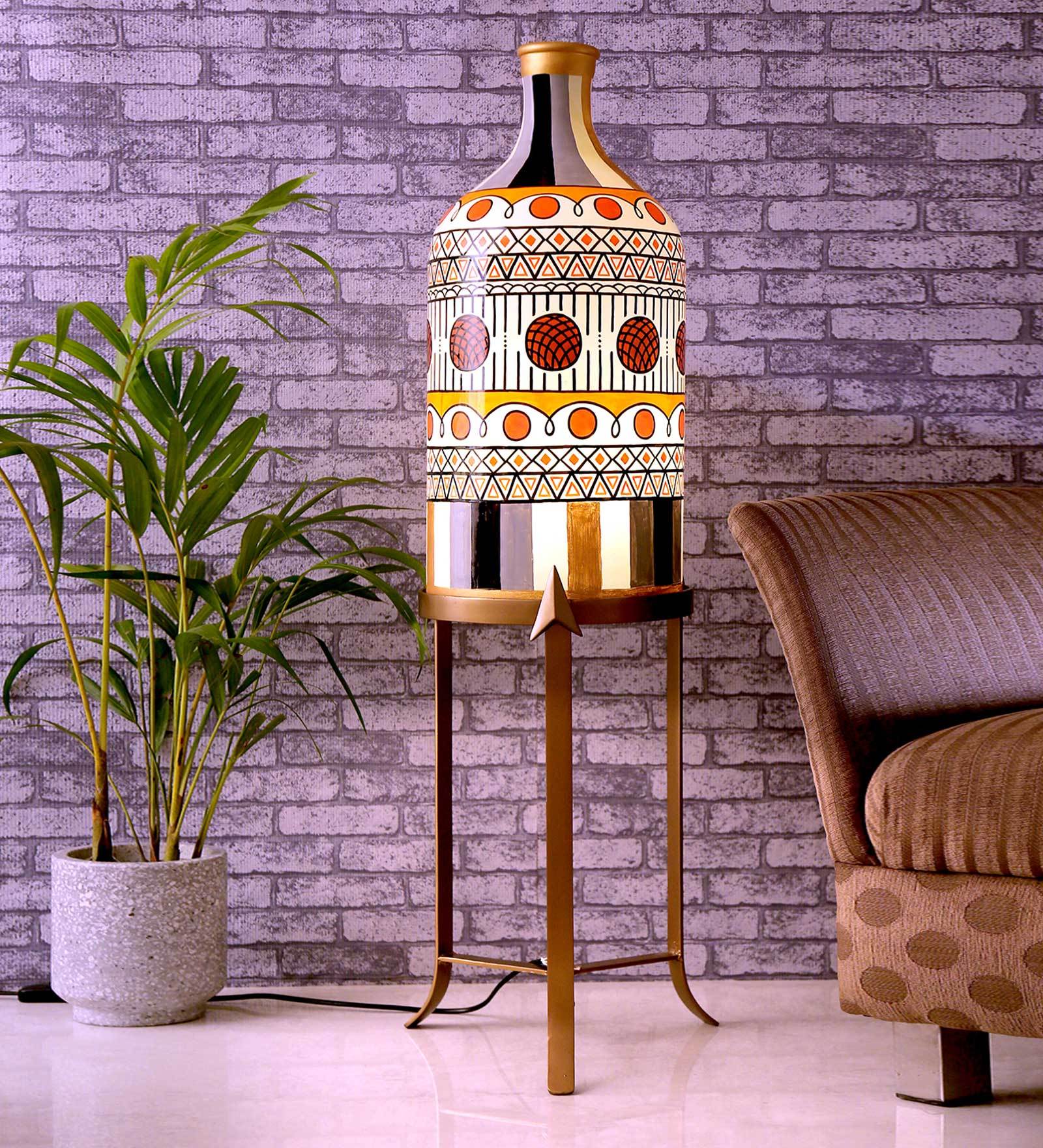Porco White Glass Shade Tripod Floor Lamp With Metal Base