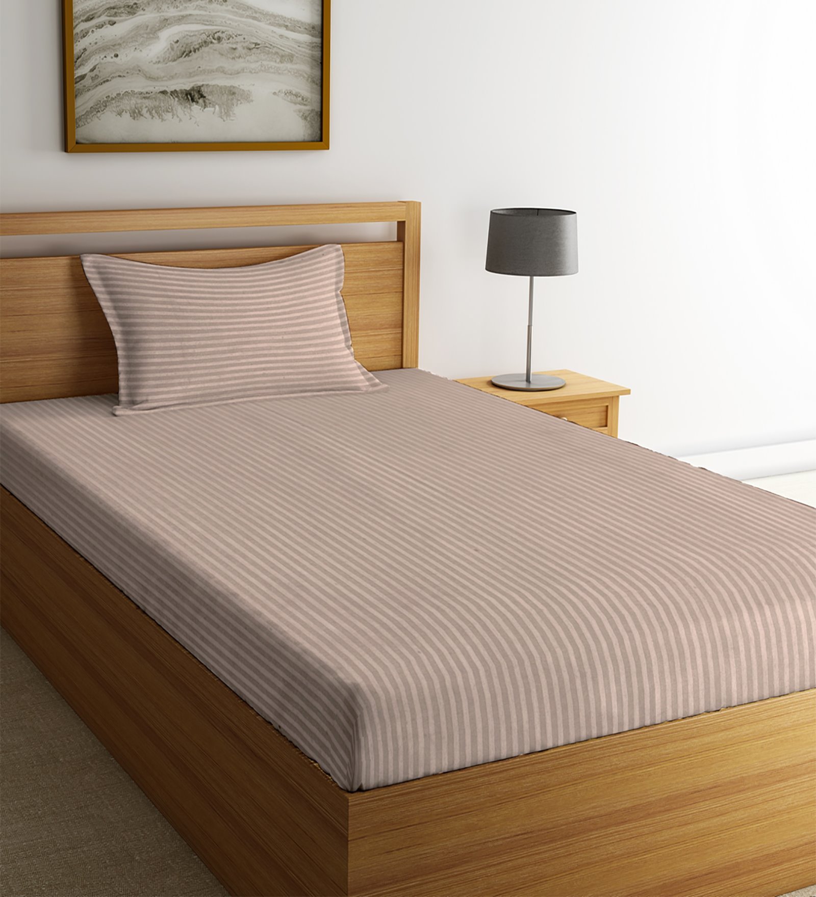 Buy Beige Solid 210 TC Cotton 1 Single Bedhseet with 1 Pillow Cover by ...