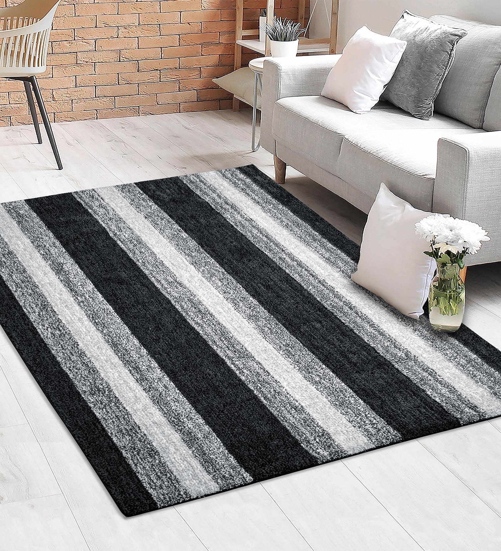 Black Stripe Microfiber 4X6 Ft Carpet