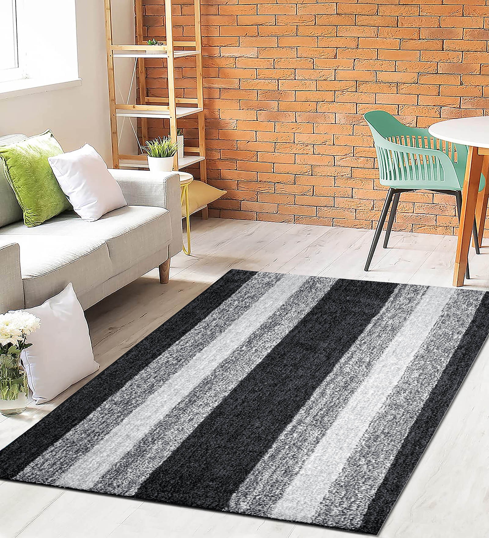 Black Stripe Microfiber 6X9 Ft Carpet