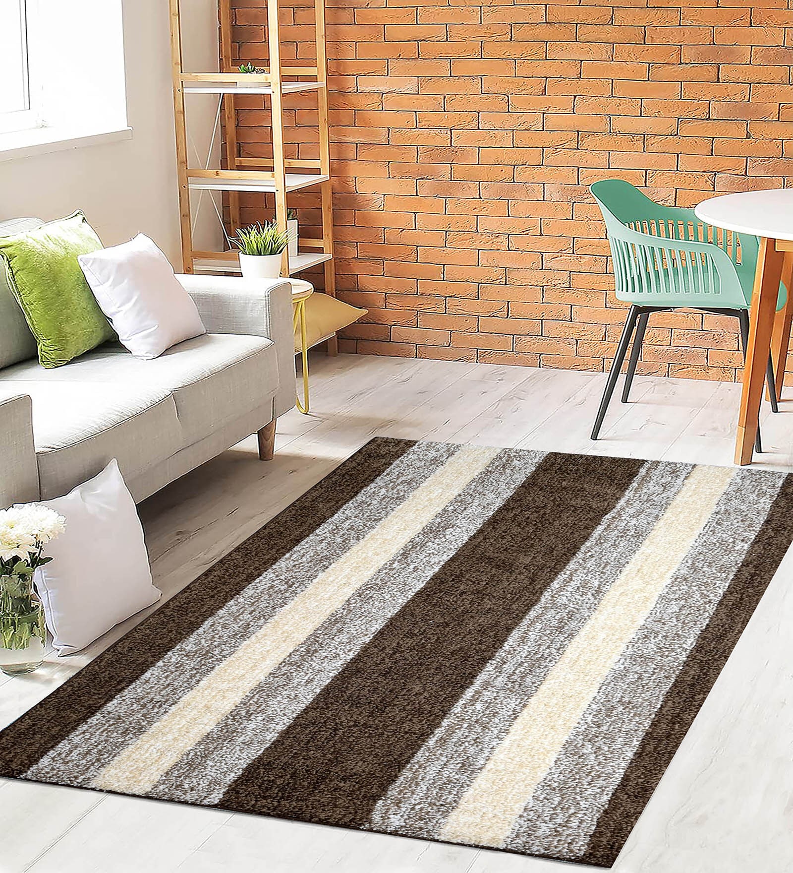 Brown Stripe Microfiber 4X6 Ft Carpet