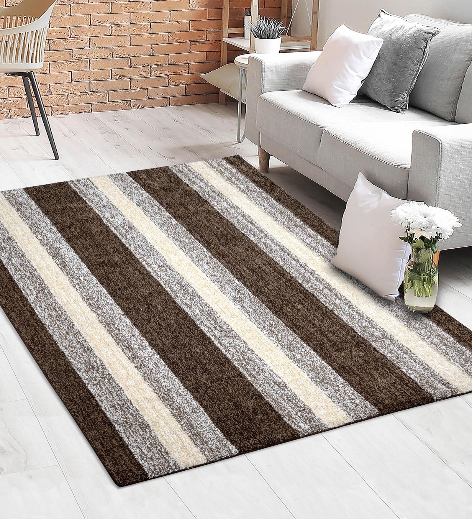 Brown Stripe Microfiber 5X7 Ft Carpet