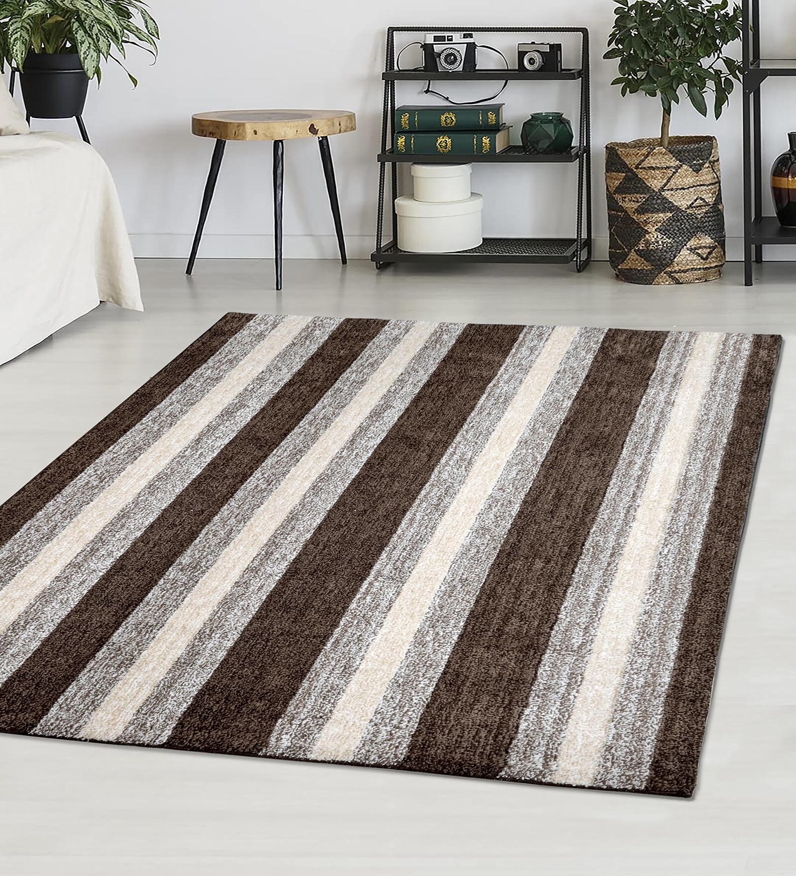 Brown Stripe Microfiber 6X9 Ft Carpet
