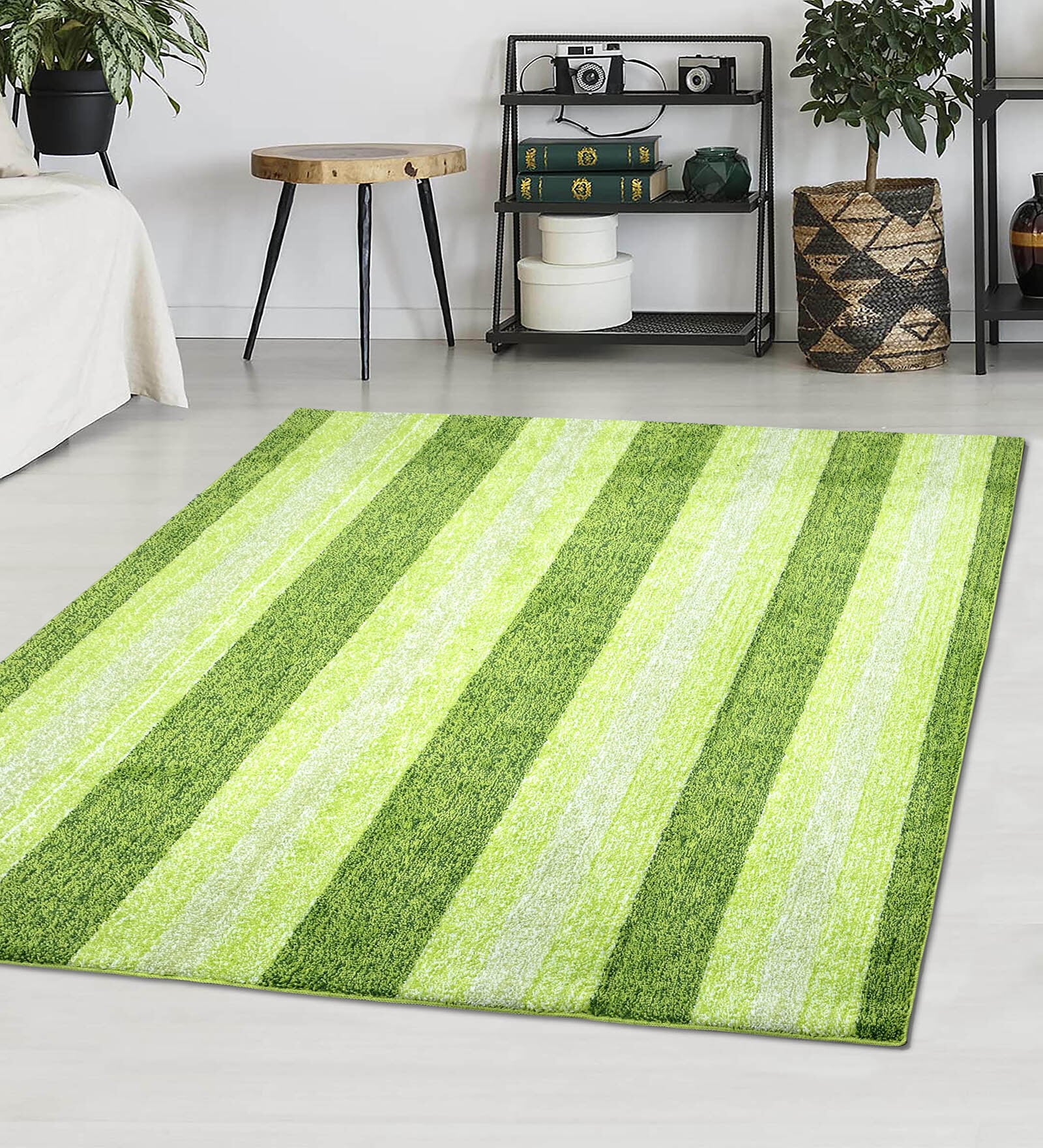 Green Stripe Microfiber 4X6 Ft Carpet