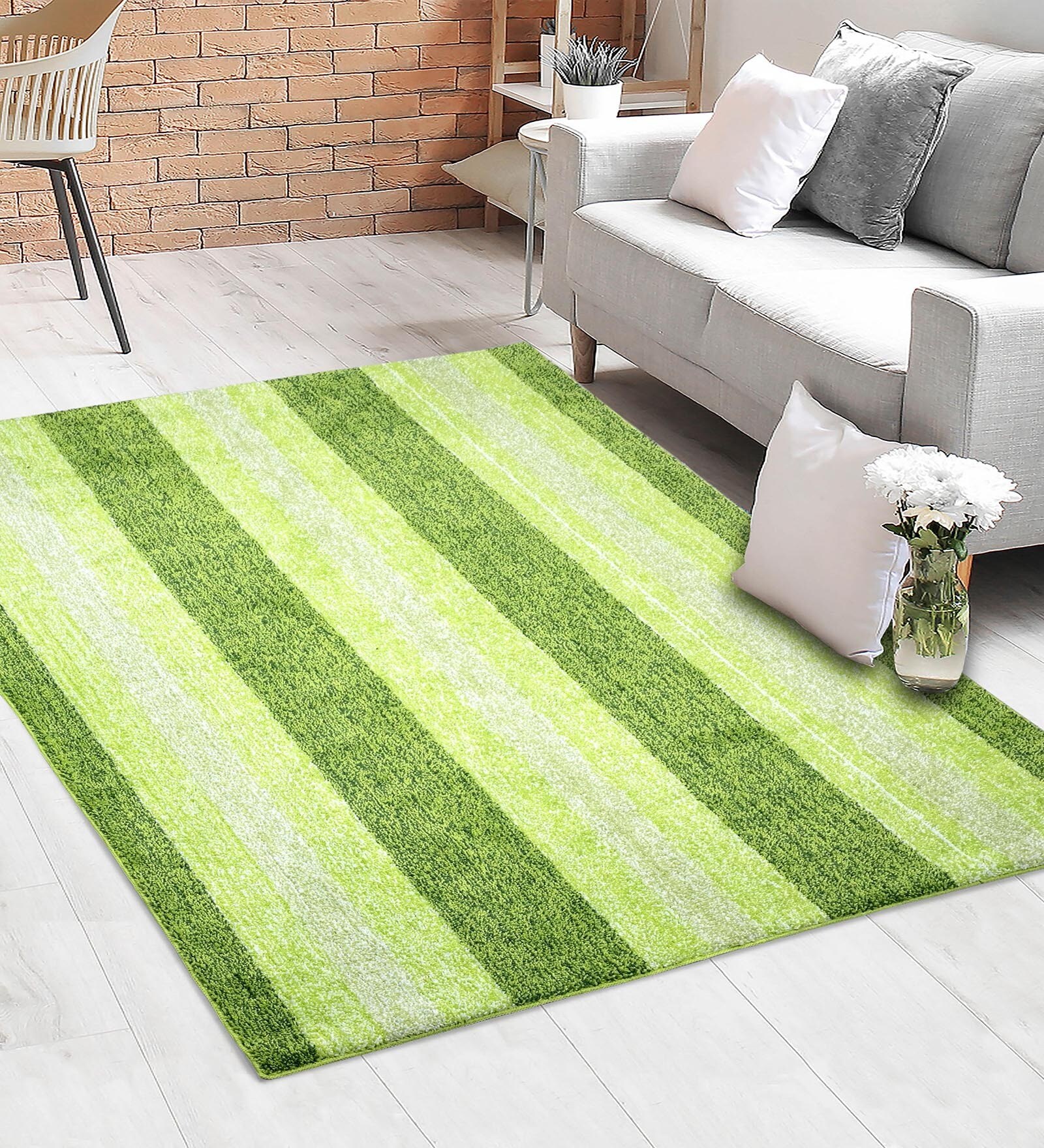 Green Stripe Microfiber 5X7 Ft Carpet