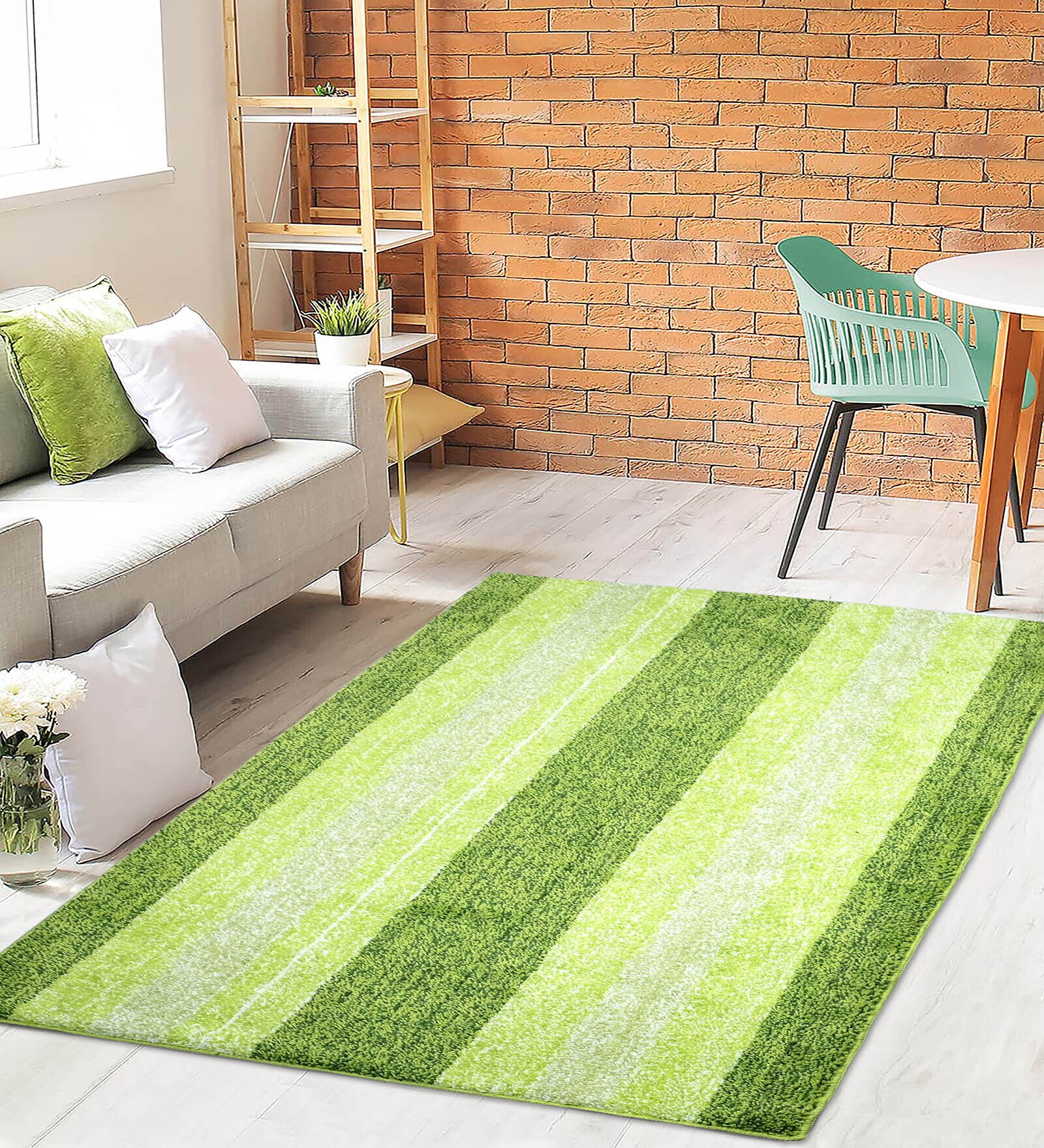 Green Stripe Microfiber 6X9 Ft Carpet