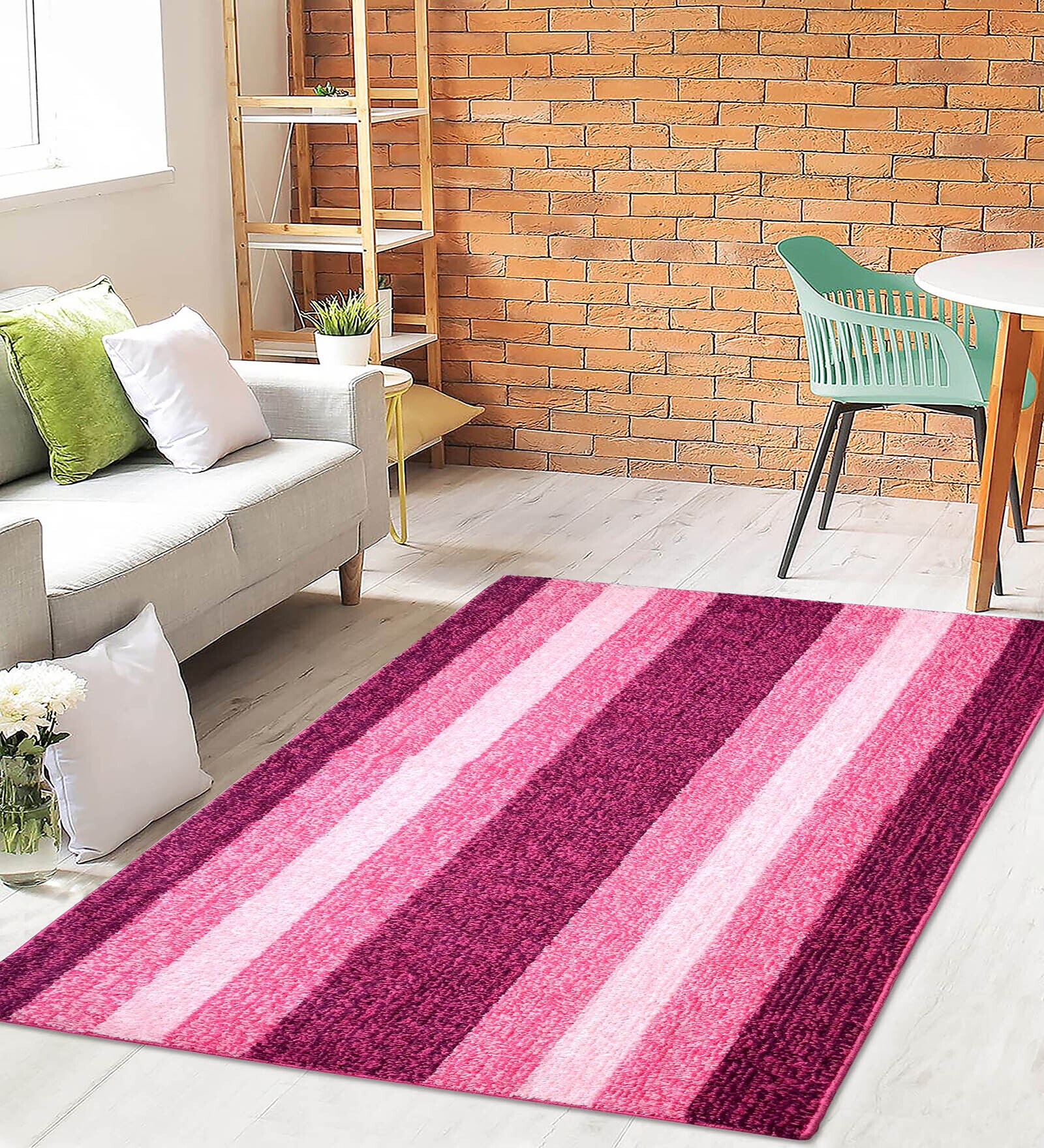 Pink Stripe Microfiber 4X6 Ft Carpet