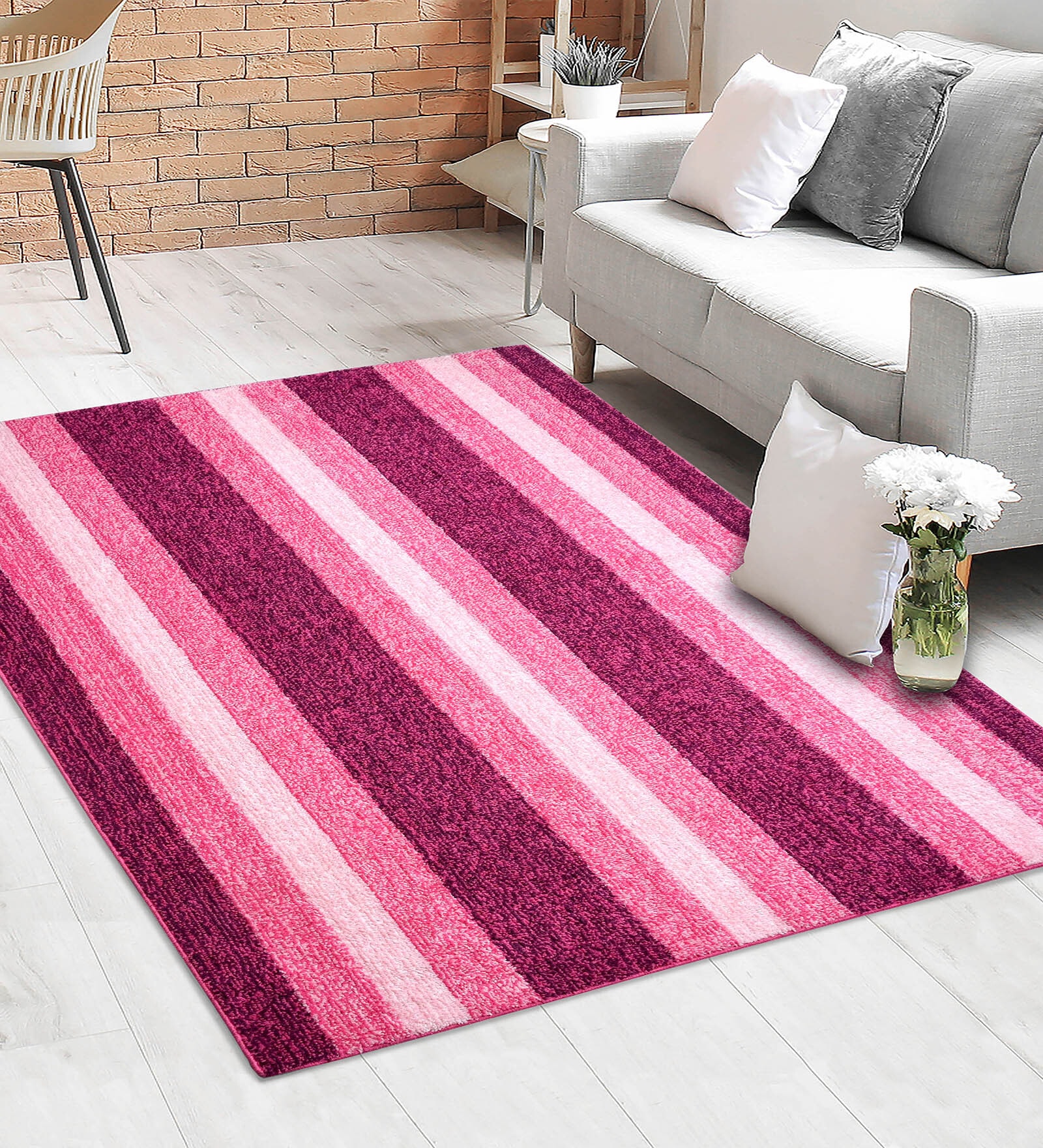 Pink Stripe Microfiber 5X7 Ft Carpet