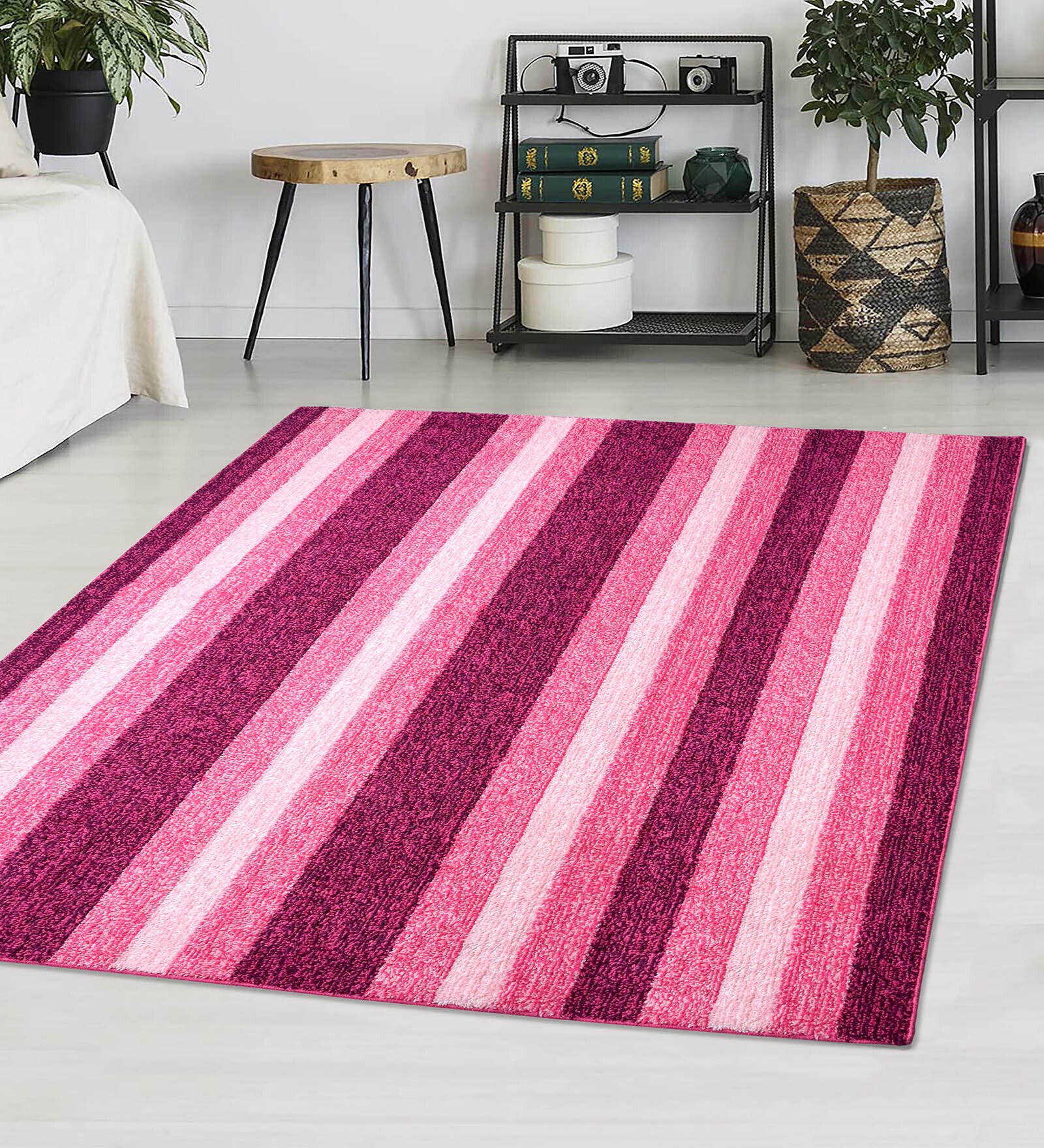 Pink Stripe Microfiber 6X9 Ft Carpet