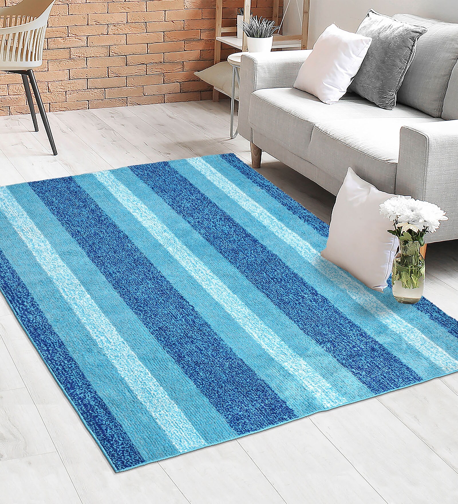 Blue Stripe Microfiber 4X6 Ft Carpet