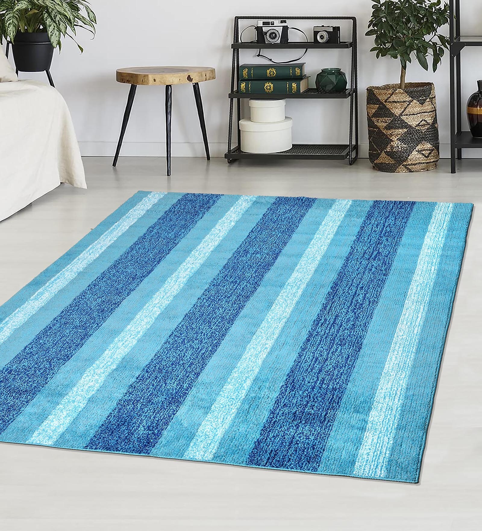 Blue Stripe Microfiber 5X7 Ft Carpet