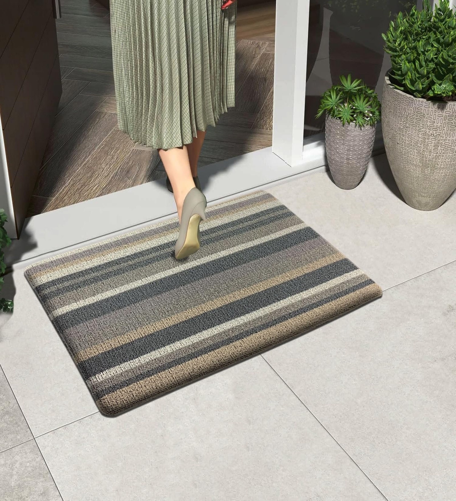 Stripe Yellow PVC 16x24 Inches Anti Skid Door Mat