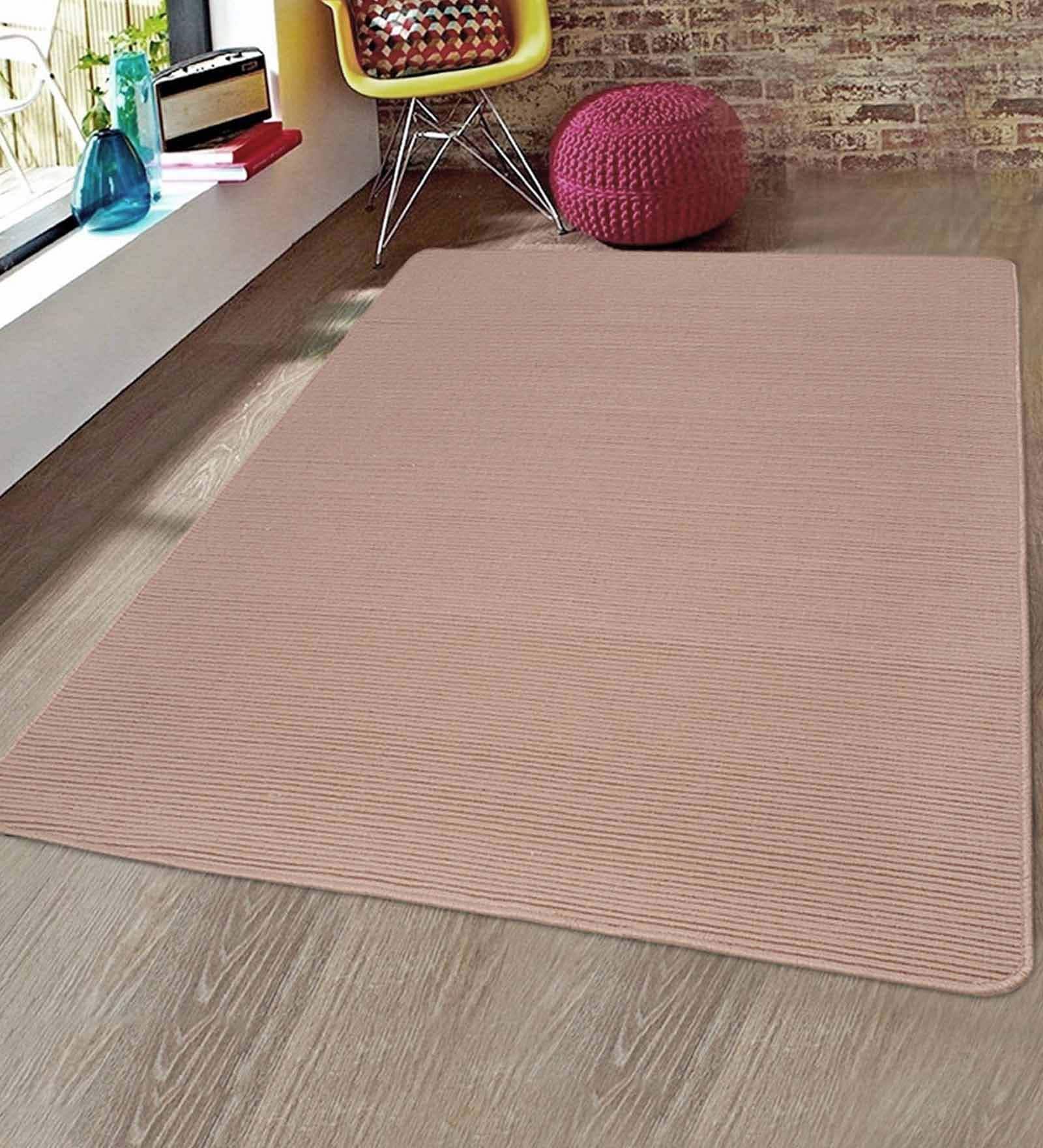 Beige Polyester Plain Solids 6 x 9 Feet Machine Made Carpet