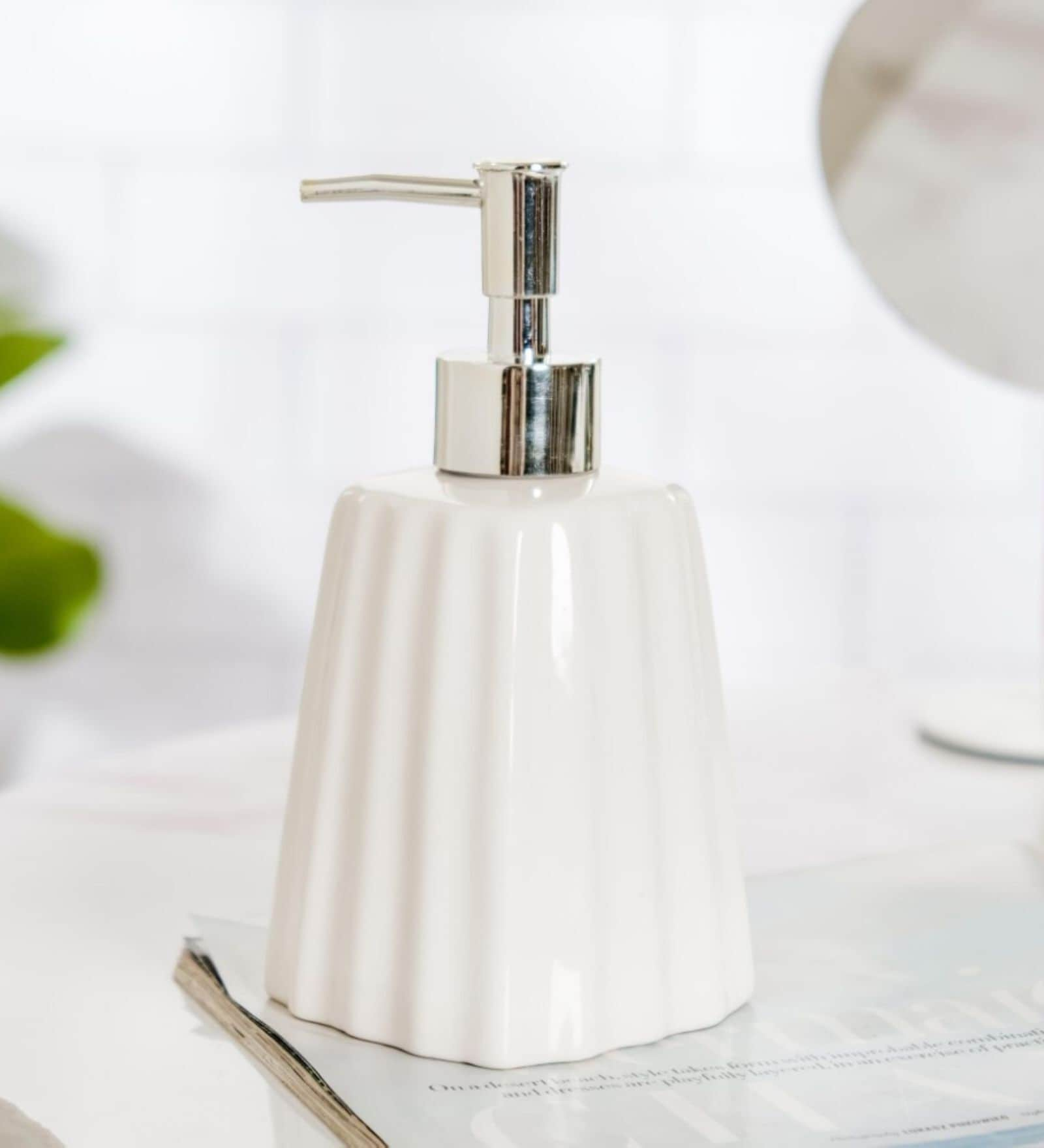 Buy Striped White Ceramic Soap Dispenser with Metal Nozzle at 23% OFF ...