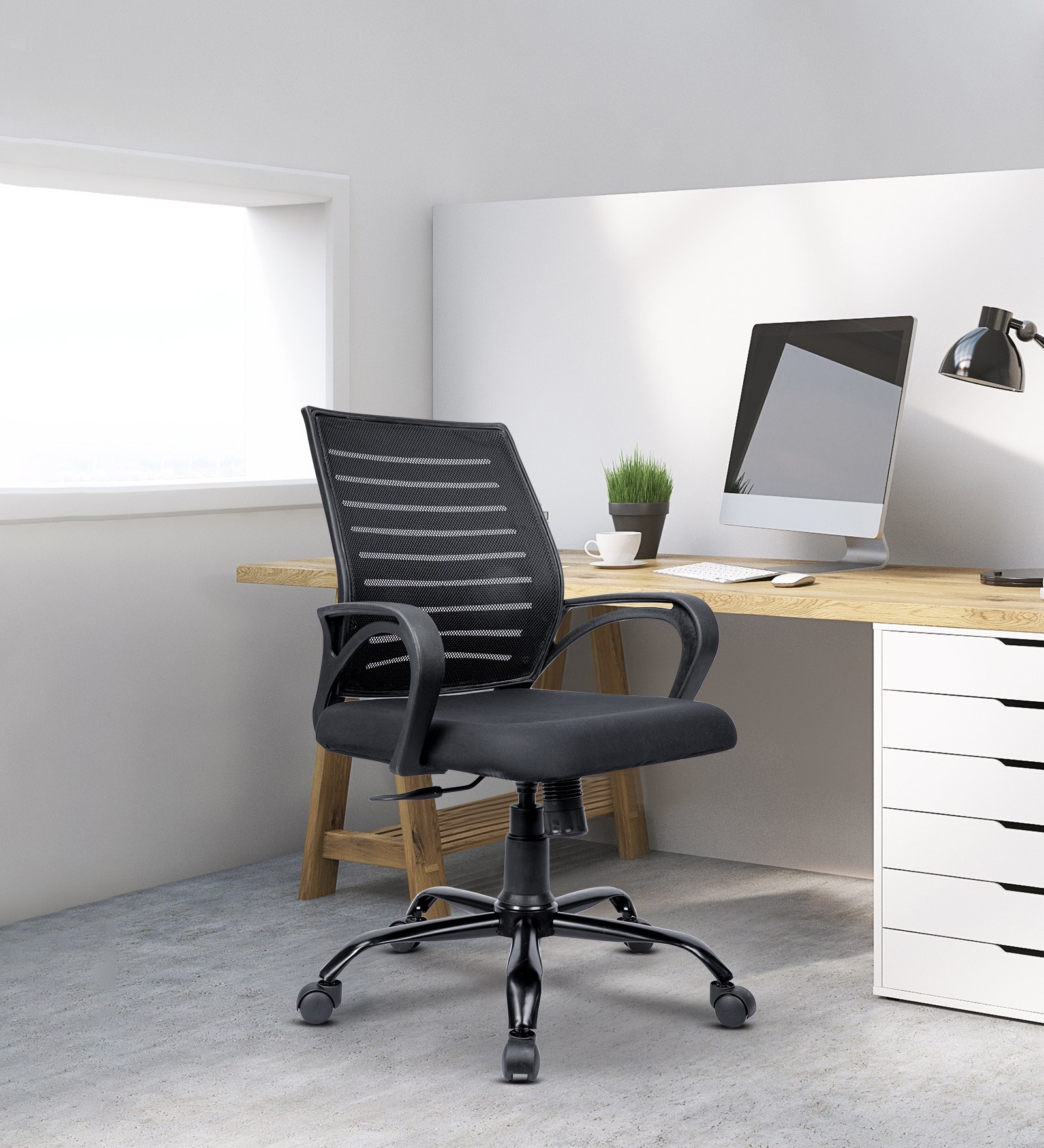 Stroke Breathable Mesh  Ergonomic Chair In Black Colour