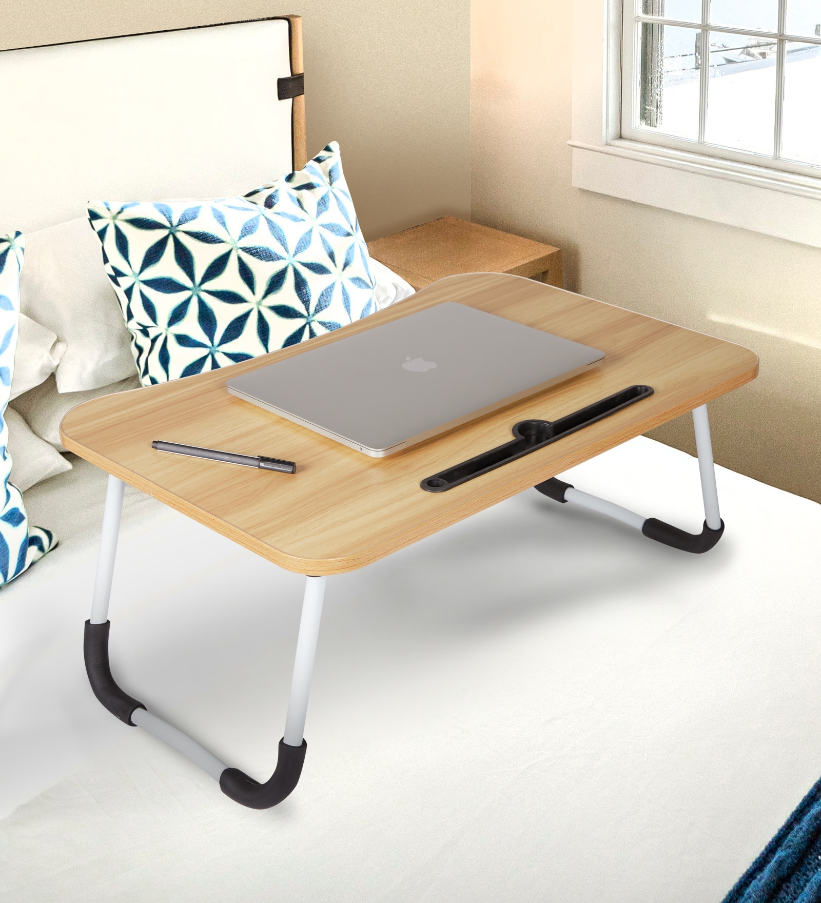 Stud Portable Laptop Table in Beige Colour