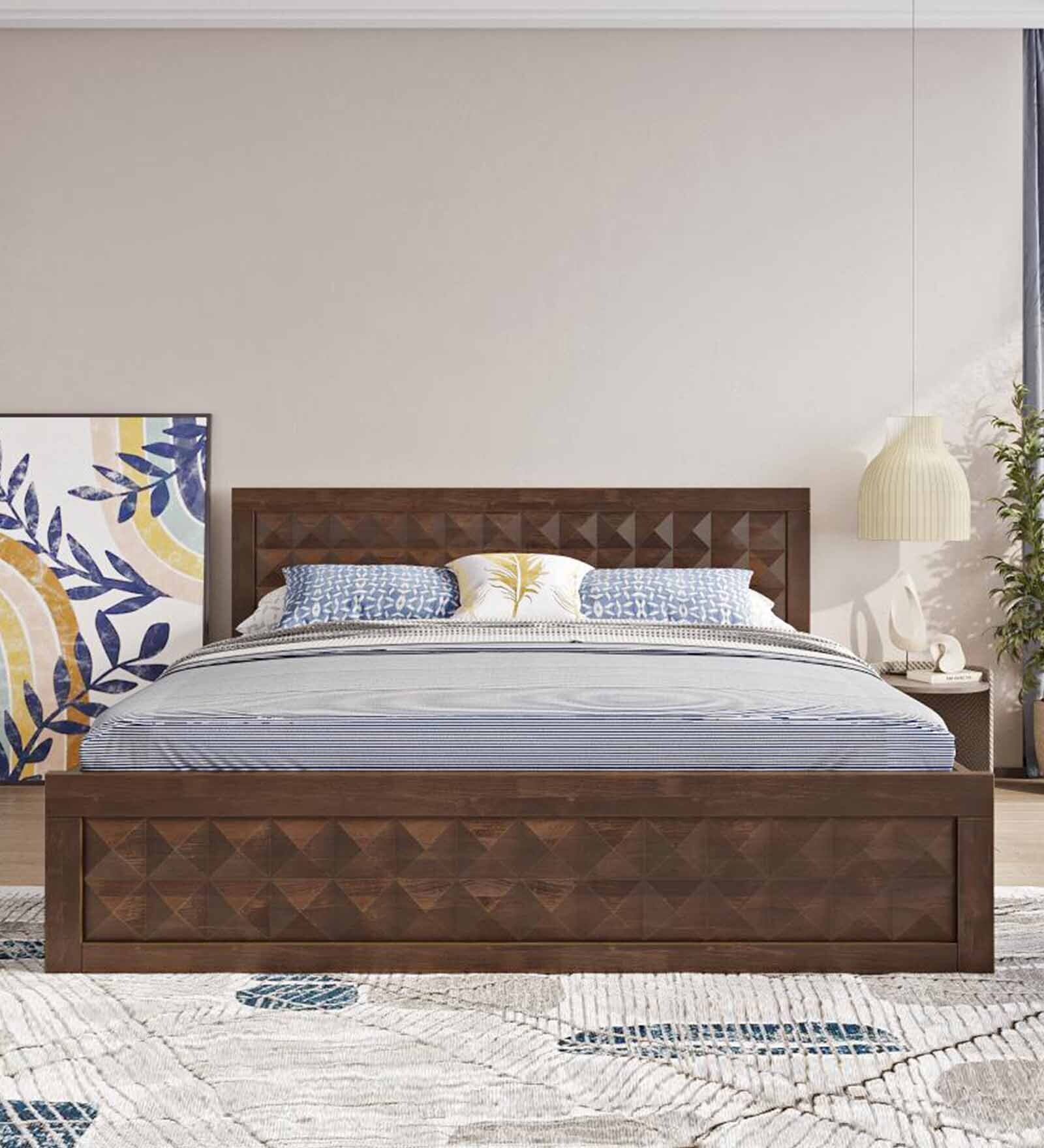 Buy Stud Solid Wood King Size Bed In Irish Walnut Colour at 25 OFF by