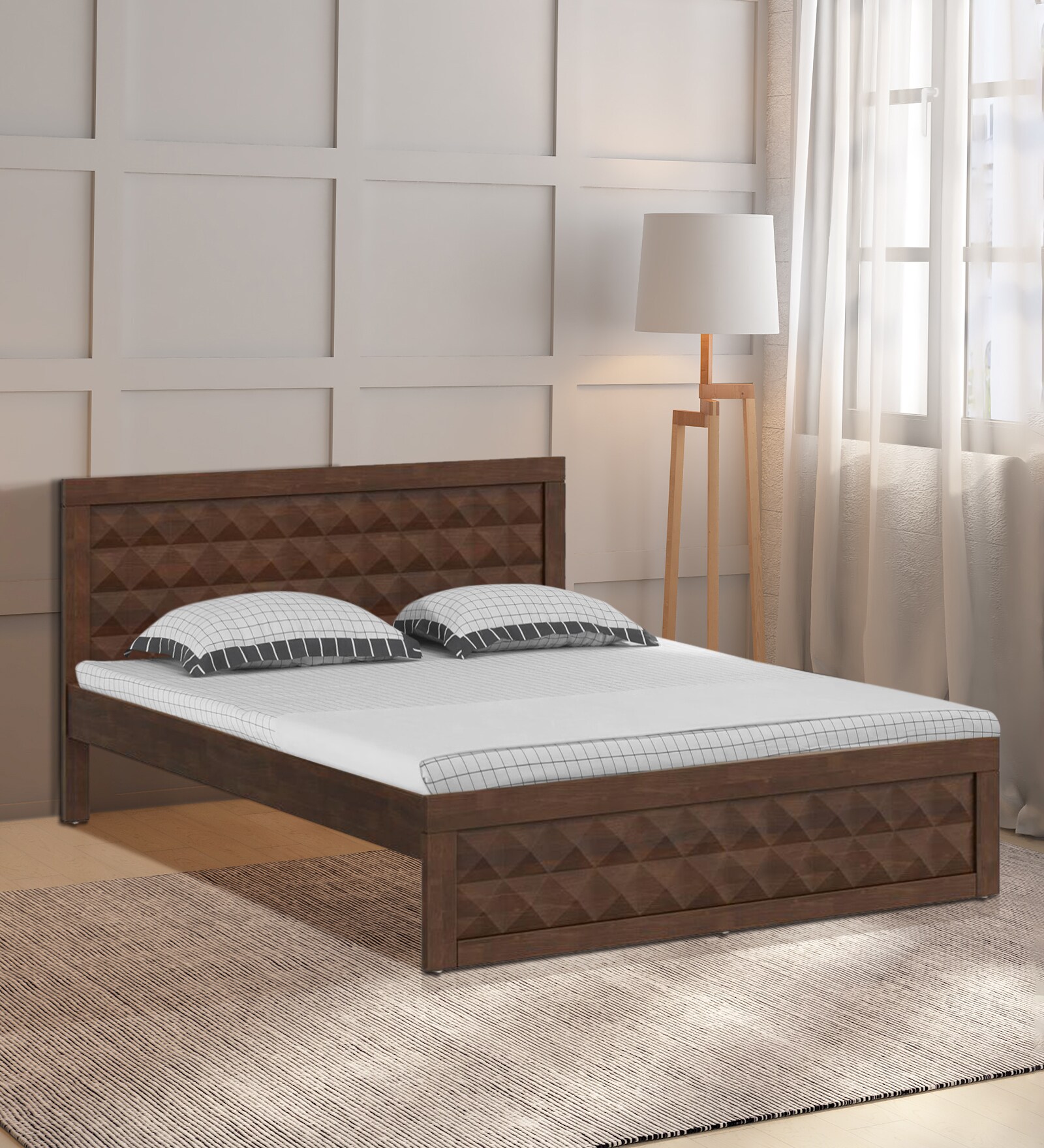 Buy Stud Solid Wood Queen Size Bed In Irish Walnut Colour at 25 OFF by