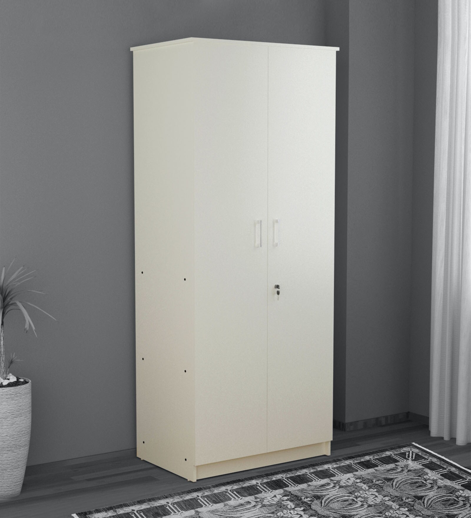Studio 2 Door Wardrobe in Frosty White Colour