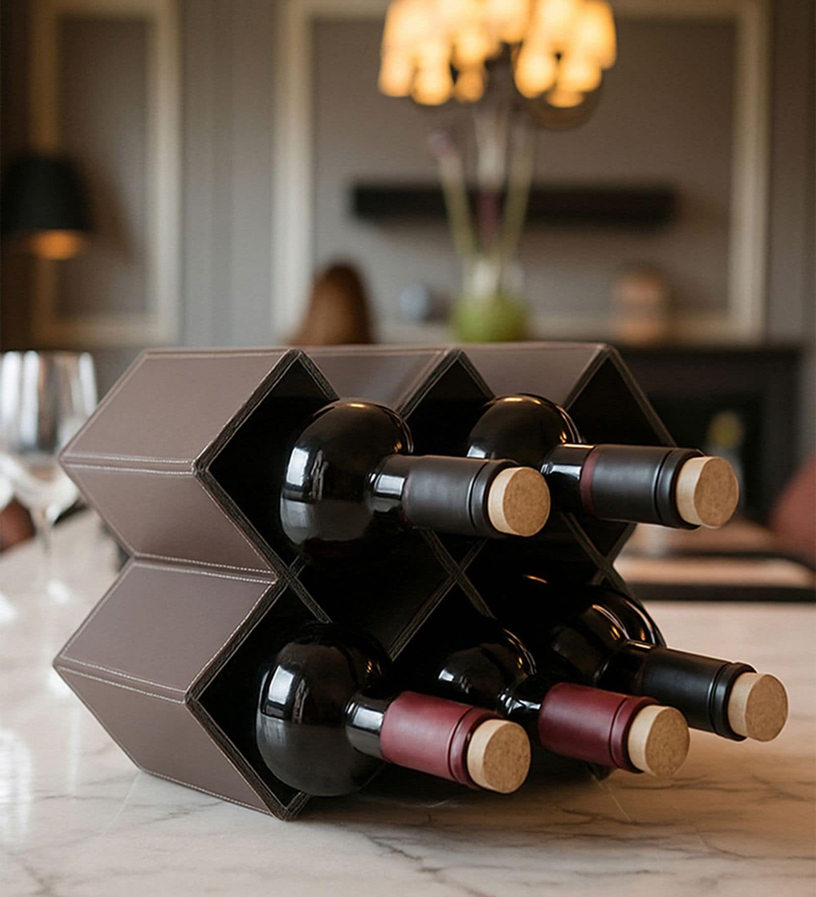 Studio Premium Faux Leather Wine Rack | Modern Diamond 8-Bottle Wine Holder