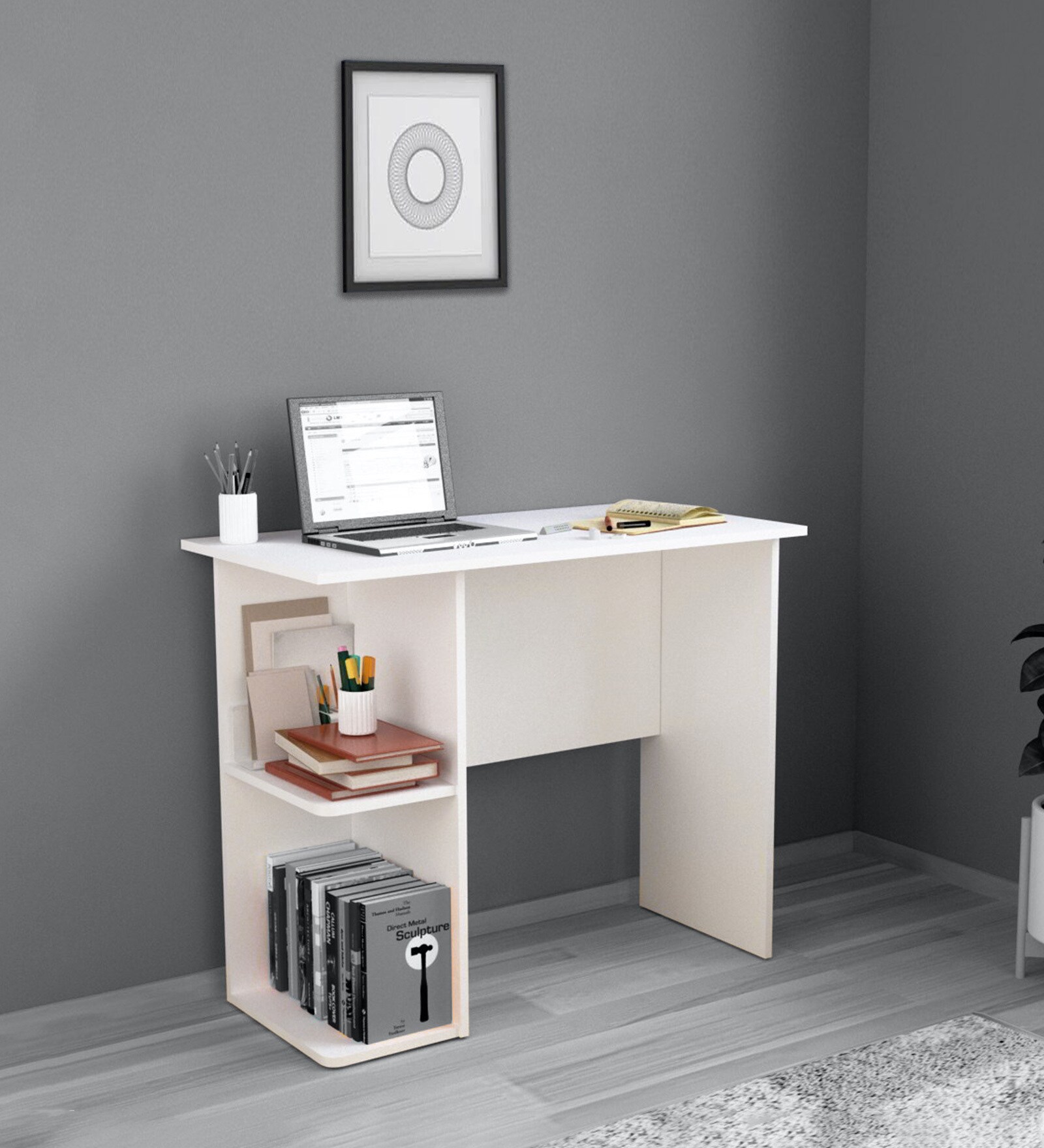 Seoul Writing Table in Frosty White Finish