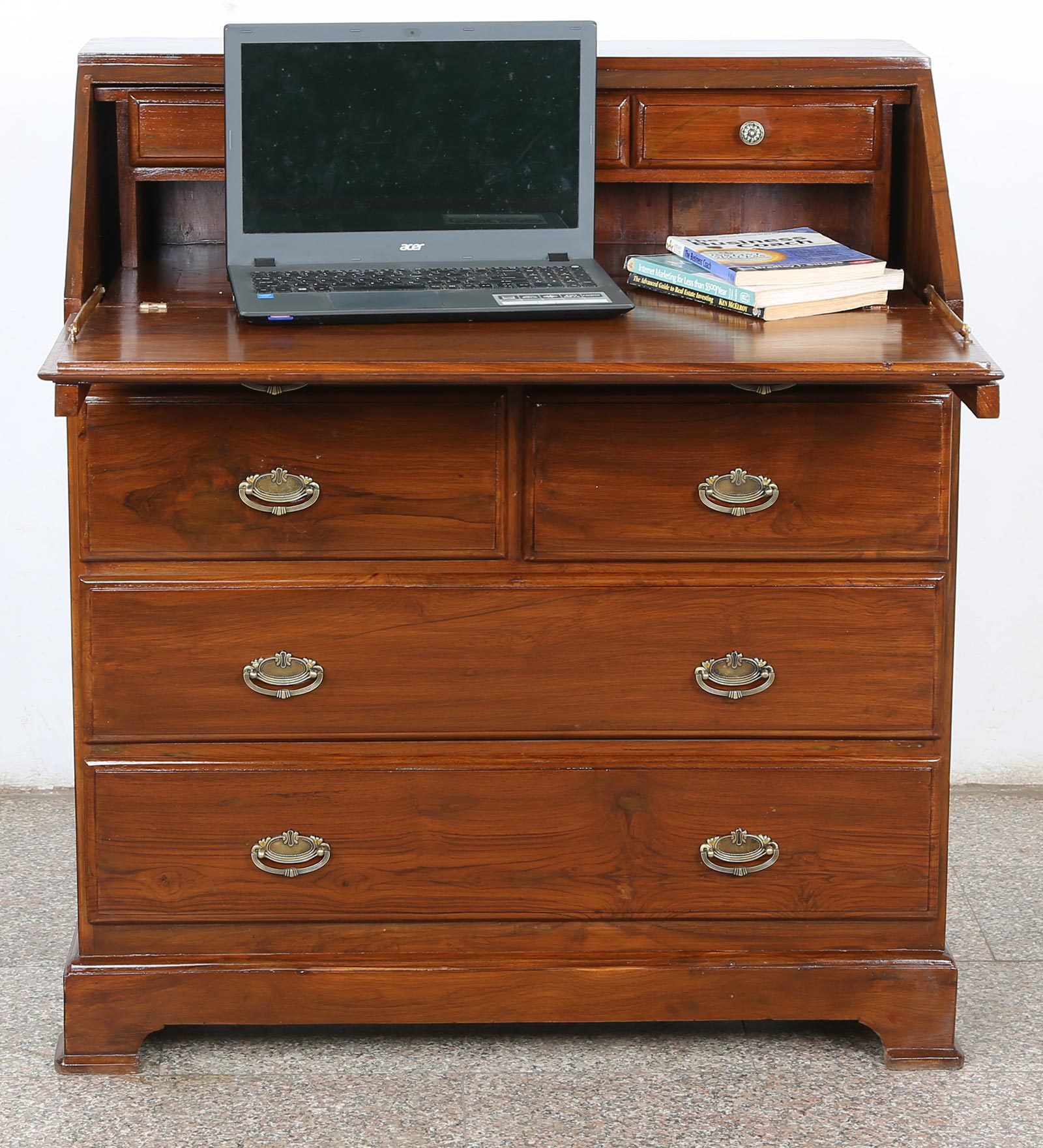 Buy Study Table with Multiple Drawers in Natural Brown Wood Polish by