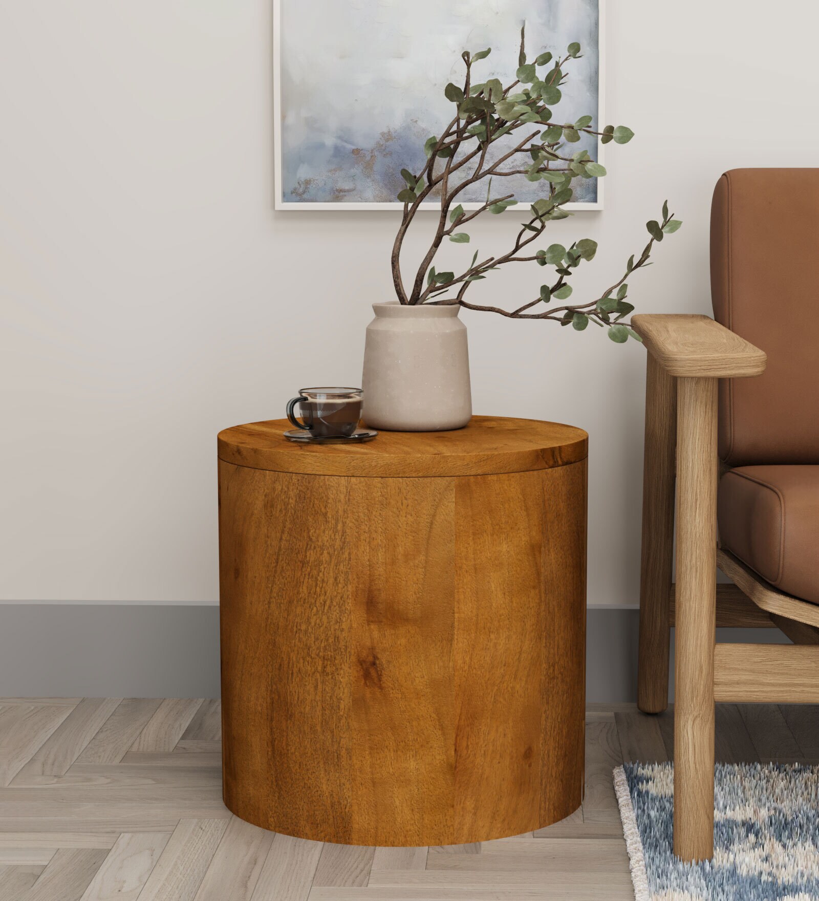 Stump Solid Wood Side Table In Natural Finish