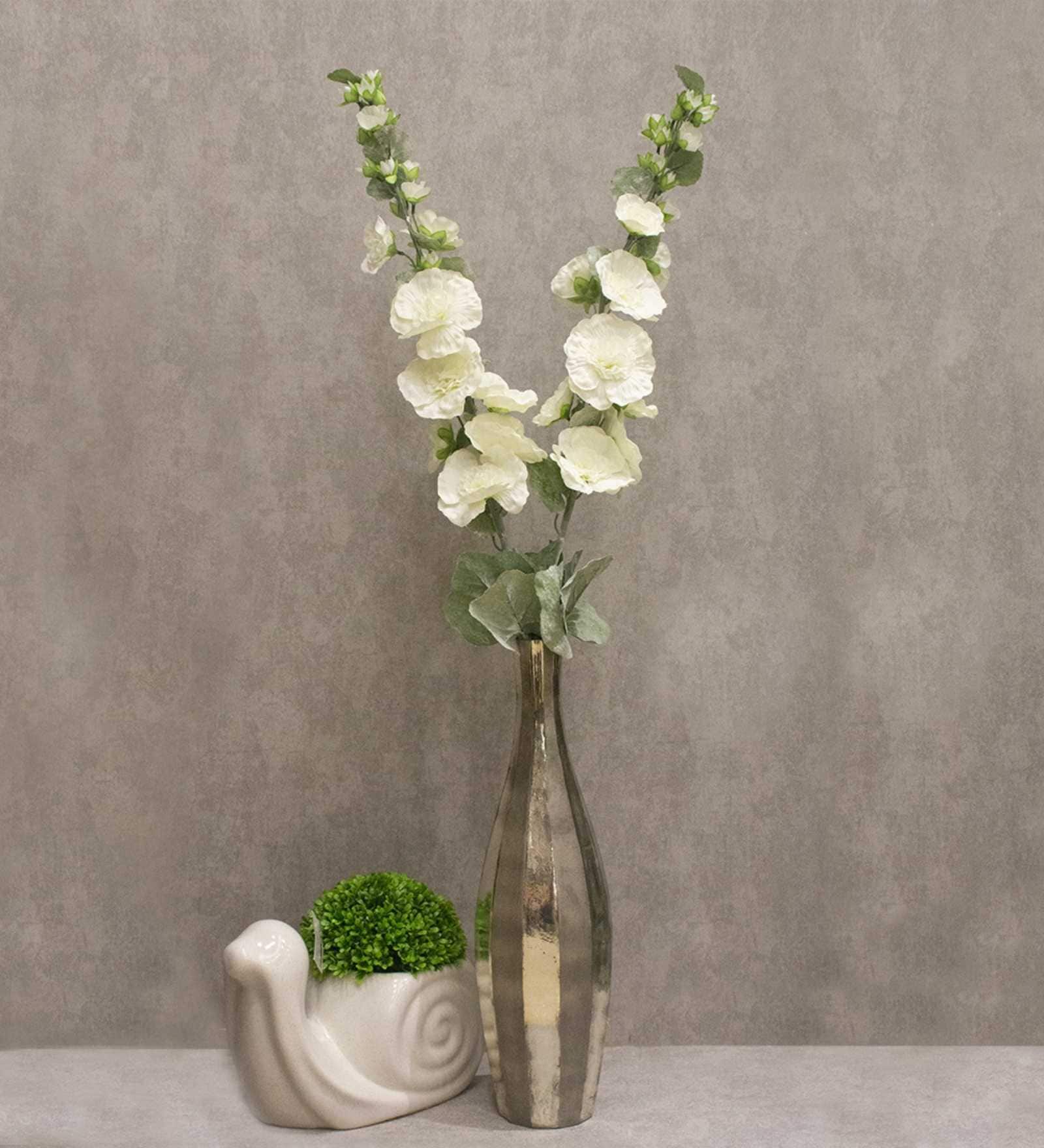 Stunning Artificial Hollyhock Flower Bunch with 10 Flower Heads (White)